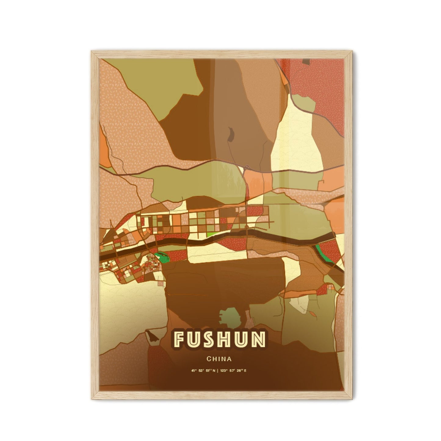 Colorful FUSHUN CHINA Fine Art Map Farmhouse