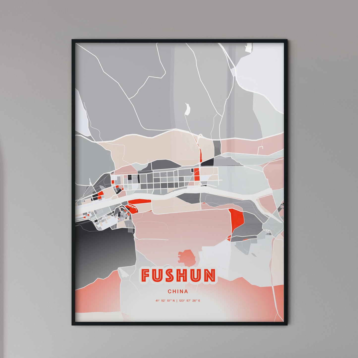 Colorful FUSHUN CHINA Fine Art Map Modern