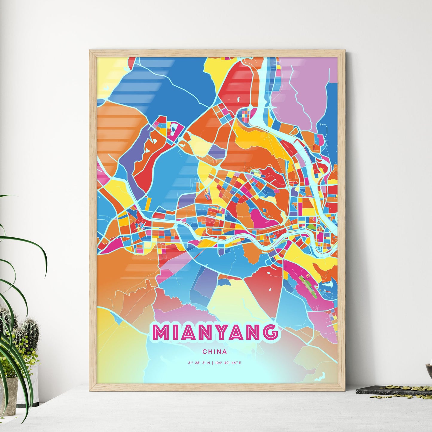 Colorful MIANYANG CHINA Fine Art Map Crazy Colors