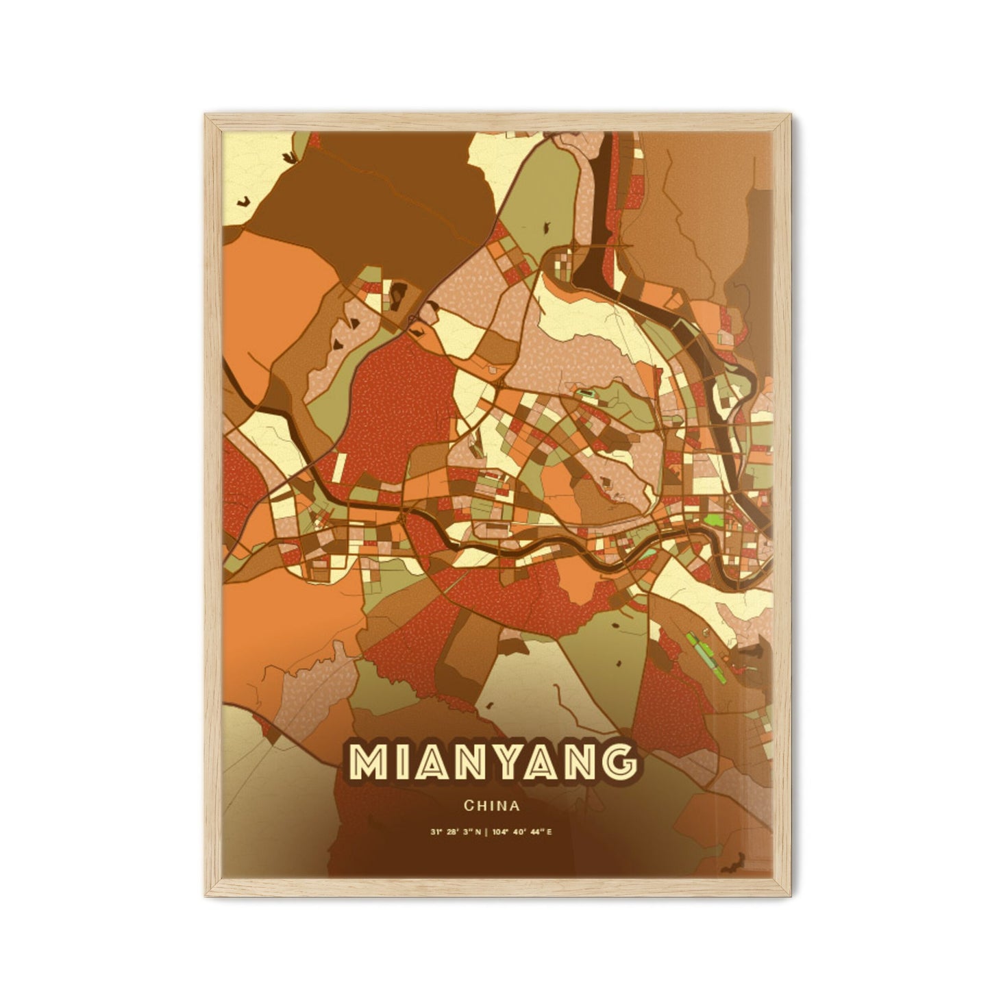 Colorful MIANYANG CHINA Fine Art Map Farmhouse