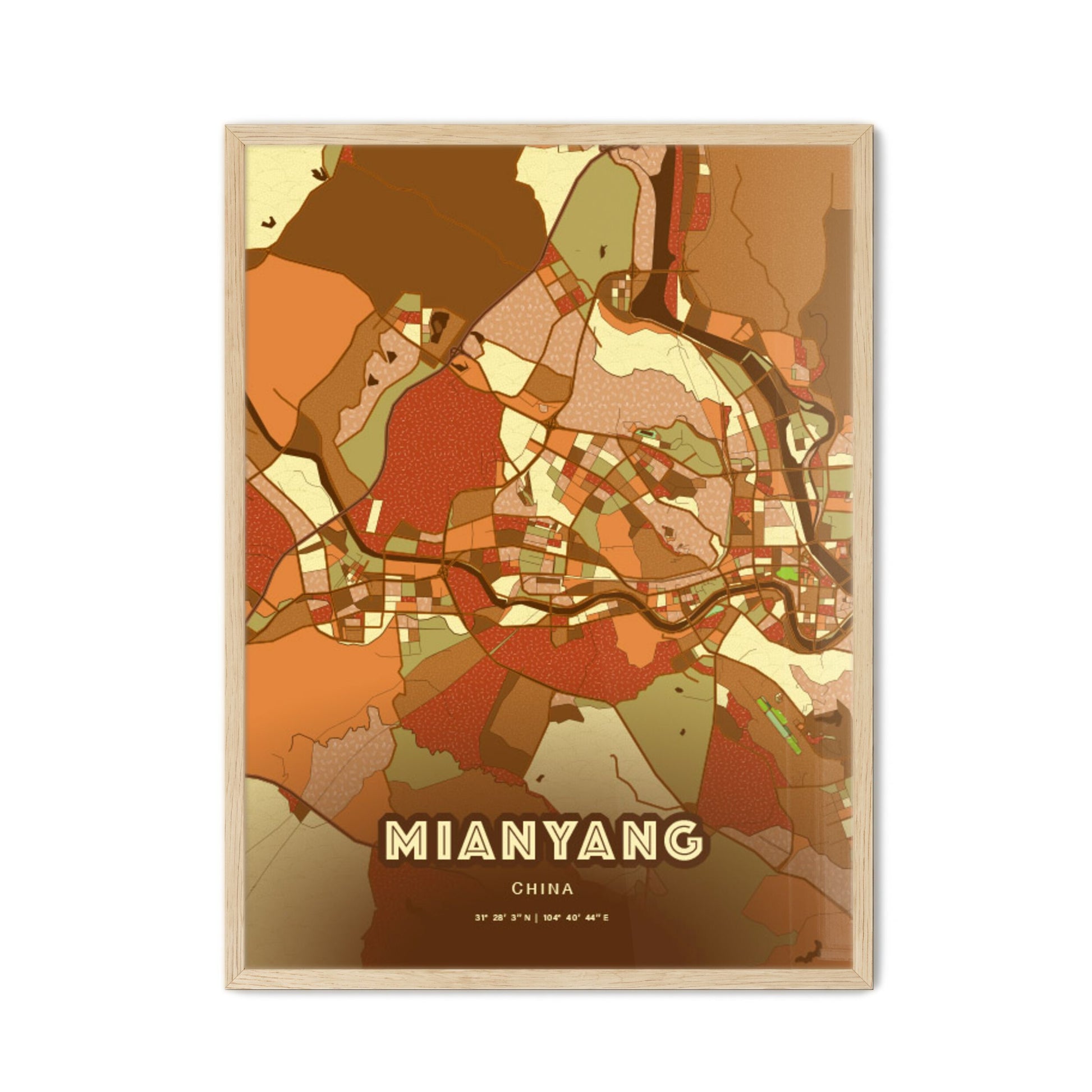 Colorful MIANYANG CHINA Fine Art Map Farmhouse