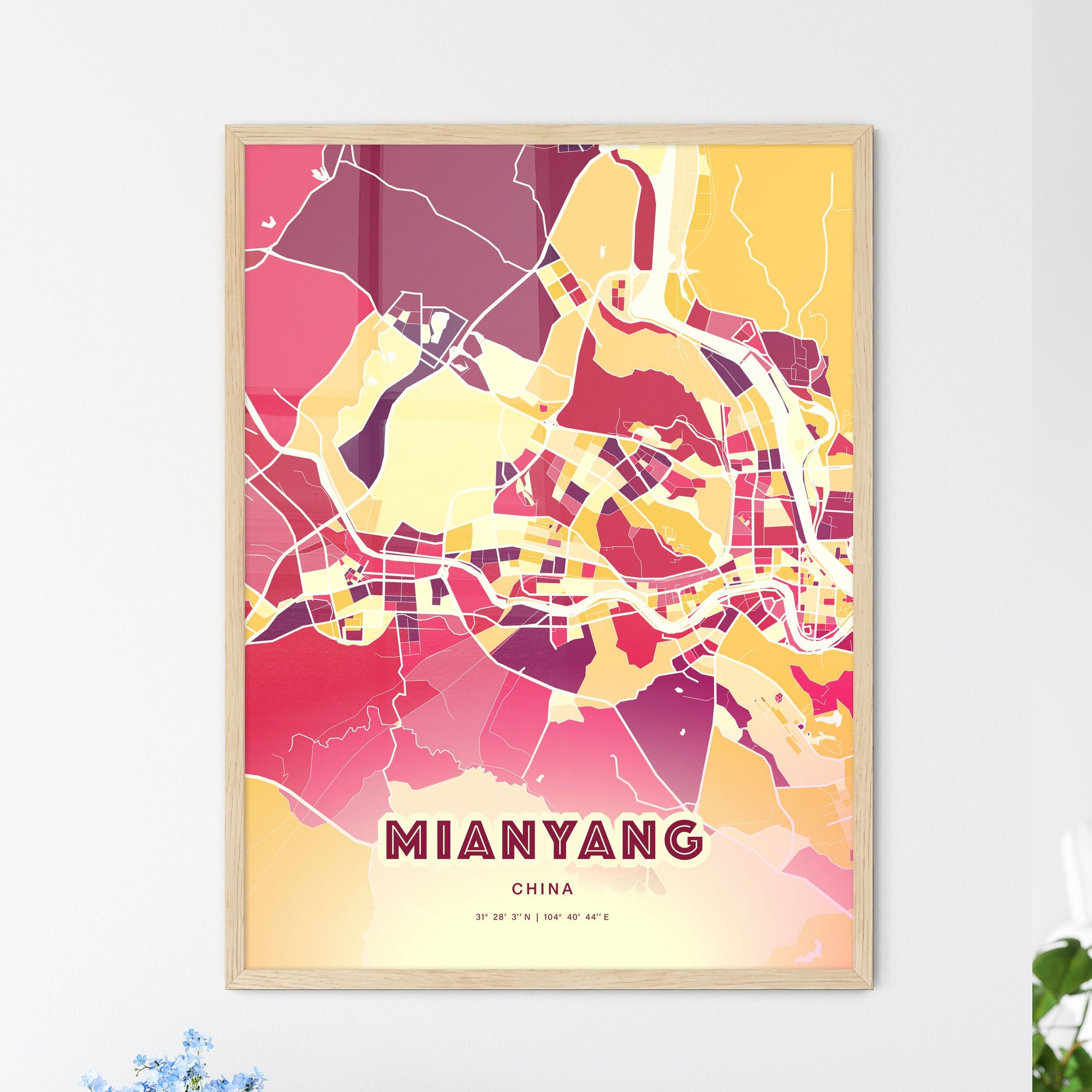 Colorful MIANYANG CHINA Fine Art Map Hot Red