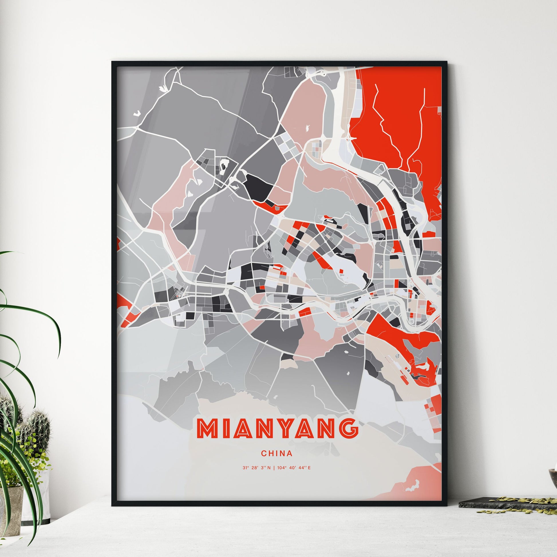 Colorful MIANYANG CHINA Fine Art Map Modern