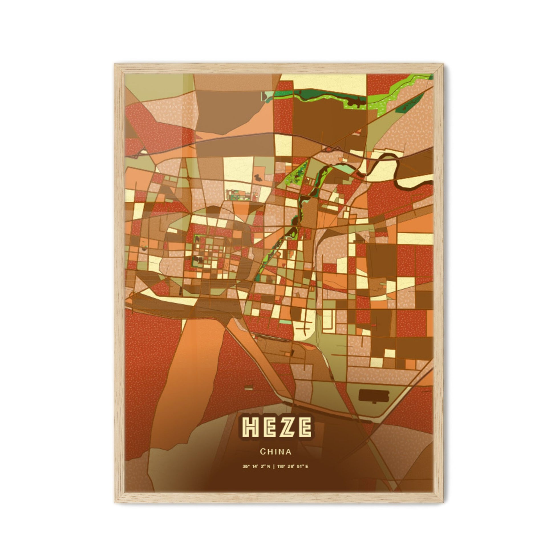 Colorful HEZE CHINA Fine Art Map Farmhouse