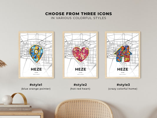 Heze China maps with colorful icons
