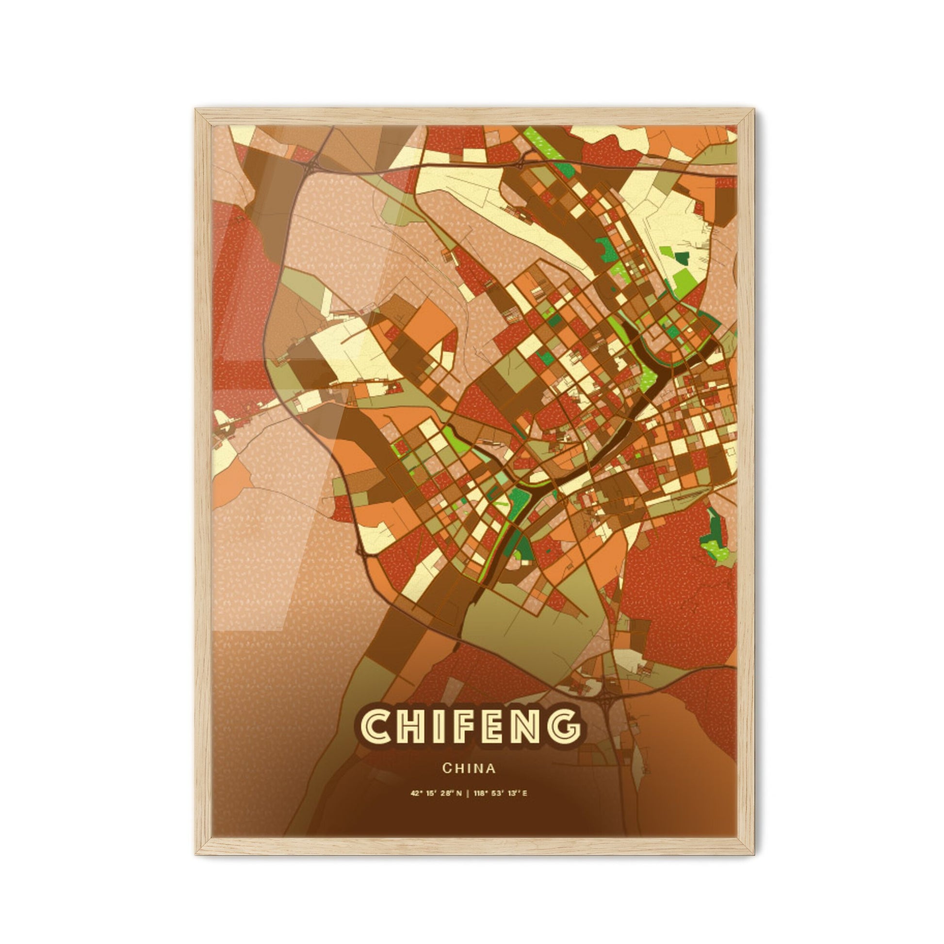 Colorful CHIFENG CHINA Fine Art Map Farmhouse