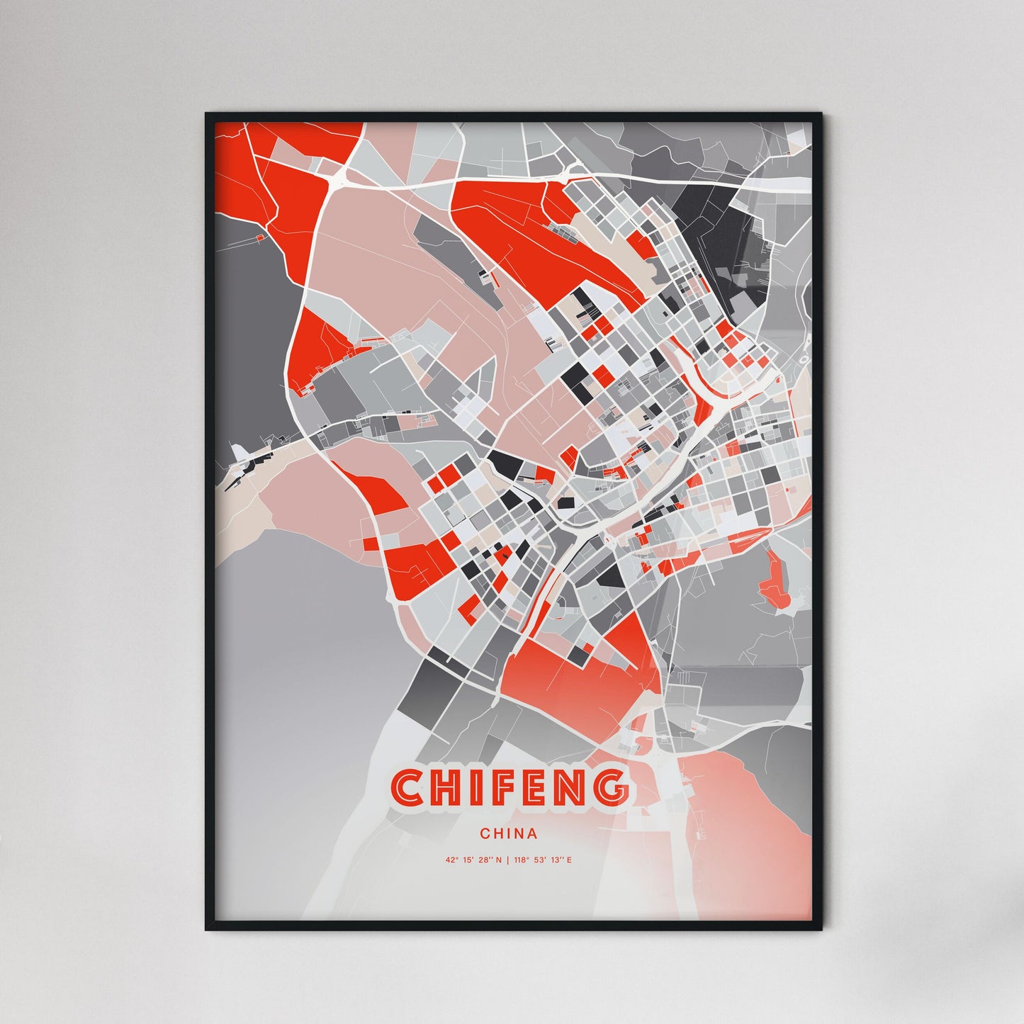 Colorful CHIFENG CHINA Fine Art Map Modern