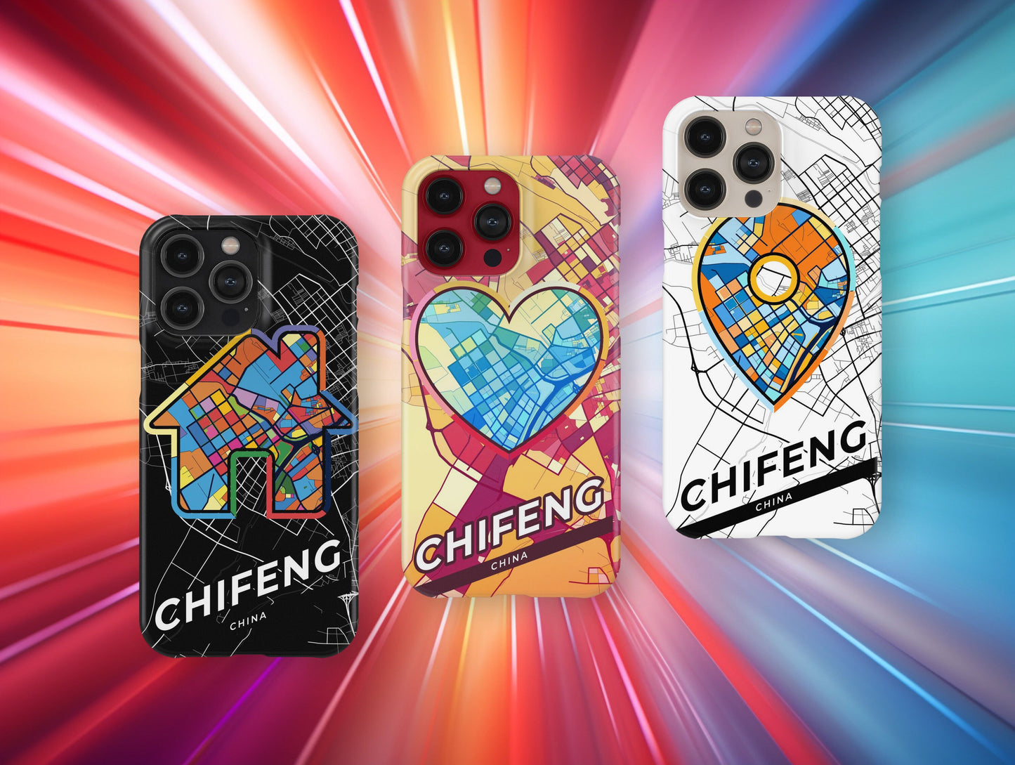 Chifeng China slim phone case with colorful icon. Birthday, wedding or housewarming gift. Couple match cases.