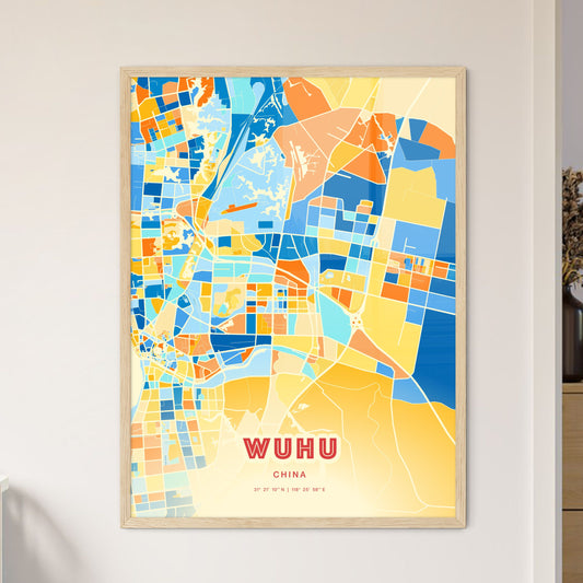 Colorful WUHU CHINA Fine Art Map Blue Orange