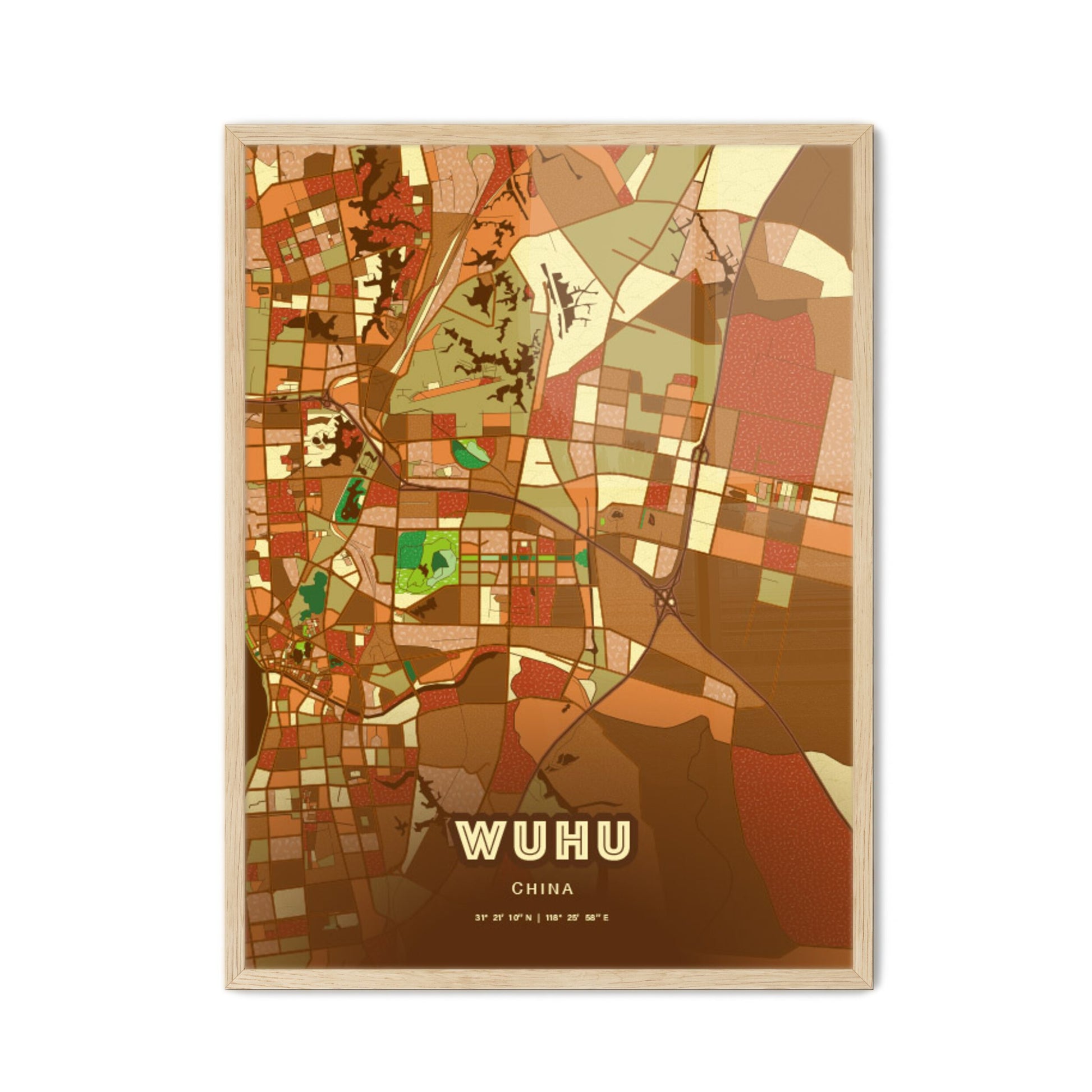 Colorful WUHU CHINA Fine Art Map Farmhouse