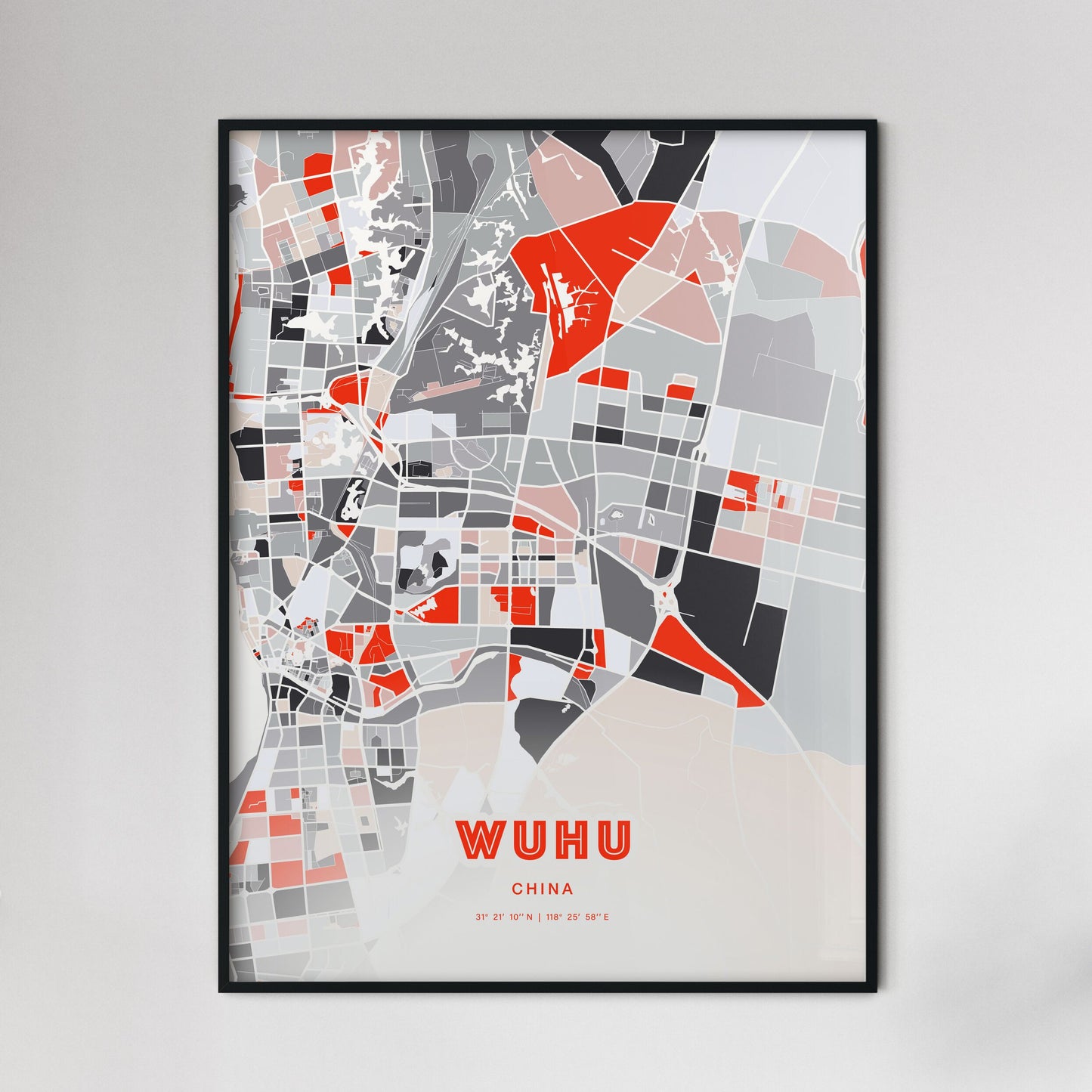 Colorful WUHU CHINA Fine Art Map Modern