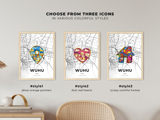 Wuhu China maps with colorful icons