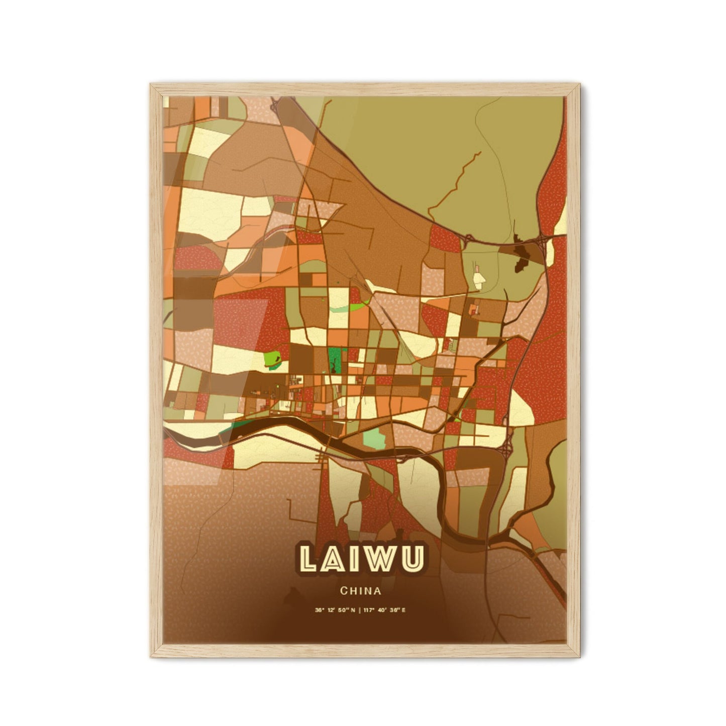 Colorful LAIWU CHINA Fine Art Map Farmhouse