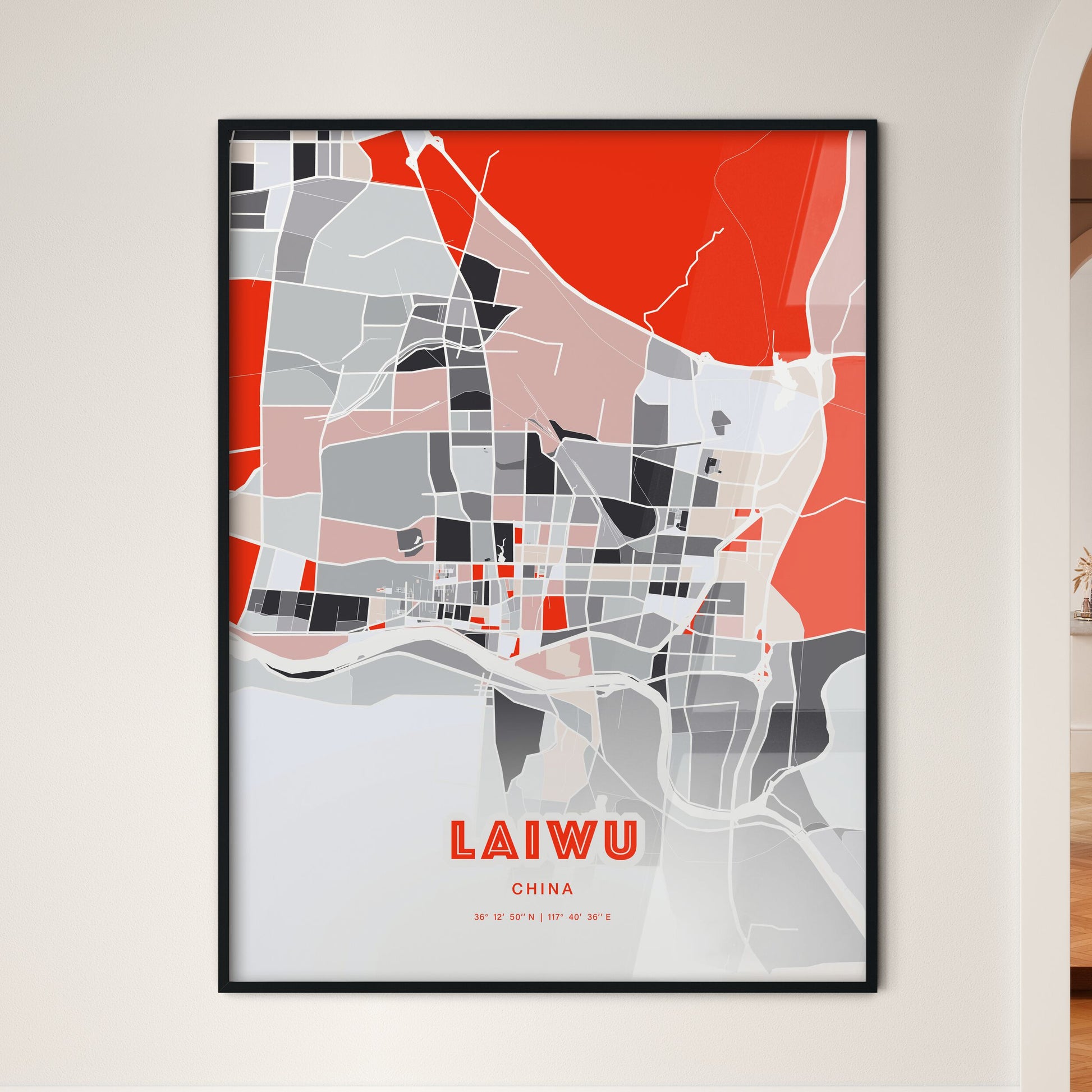 Colorful LAIWU CHINA Fine Art Map Modern