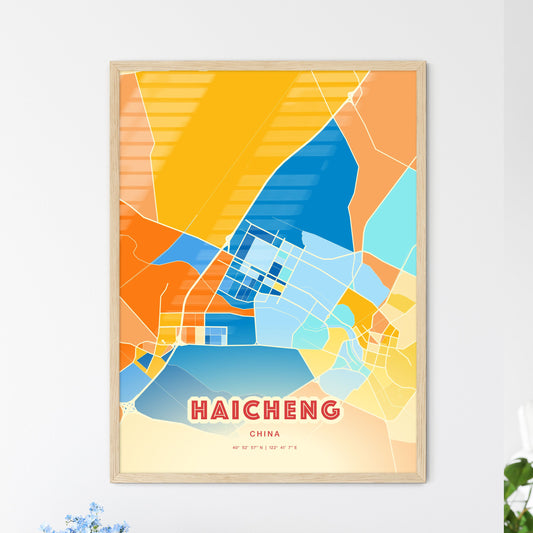 Colorful HAICHENG CHINA Fine Art Map Blue Orange