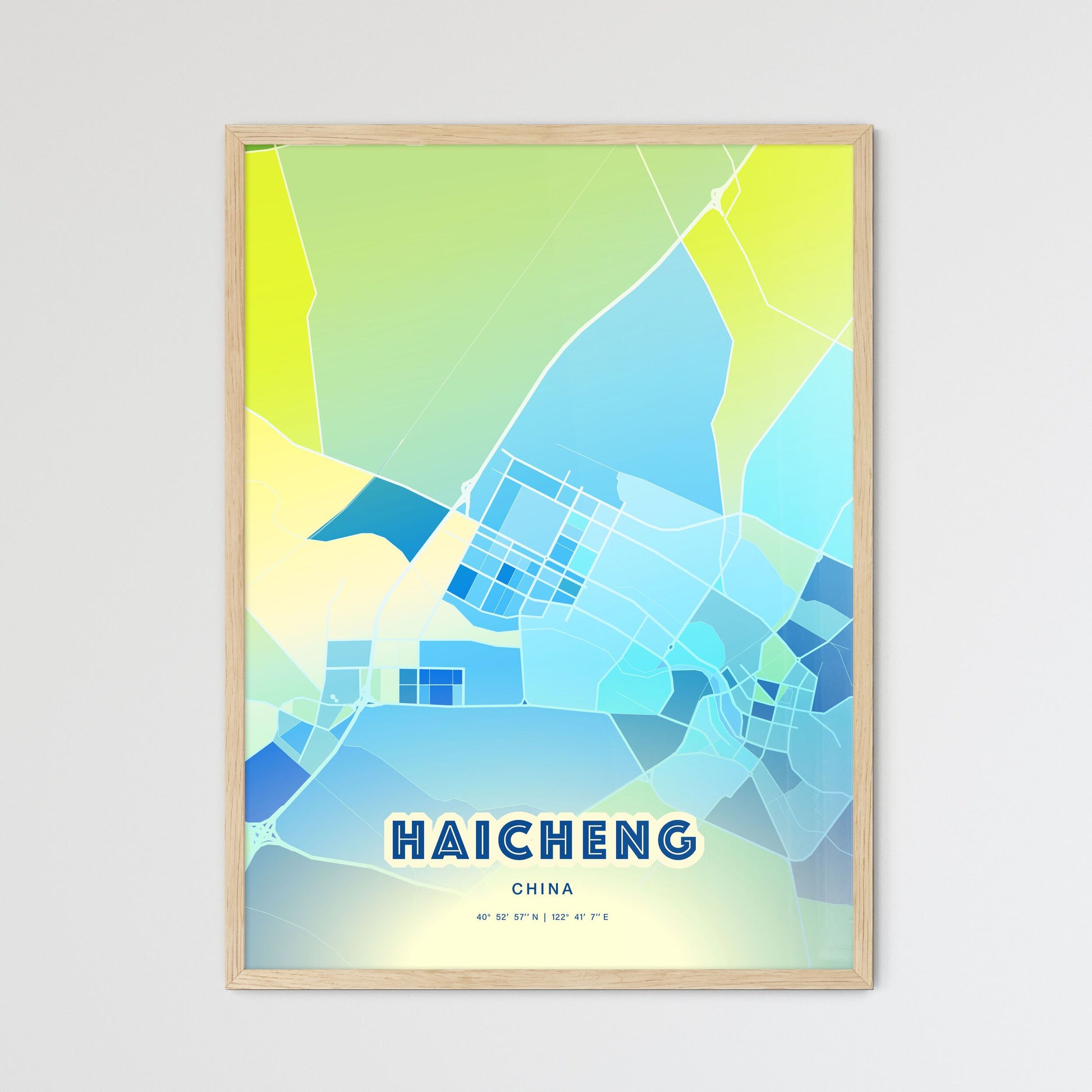 Colorful HAICHENG CHINA Fine Art Map Cool Blue