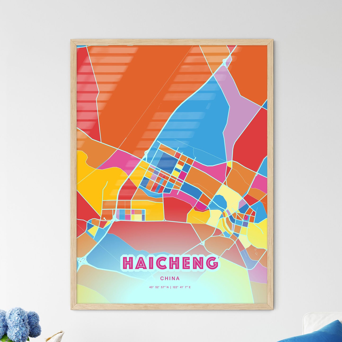 Colorful HAICHENG CHINA Fine Art Map Crazy Colors