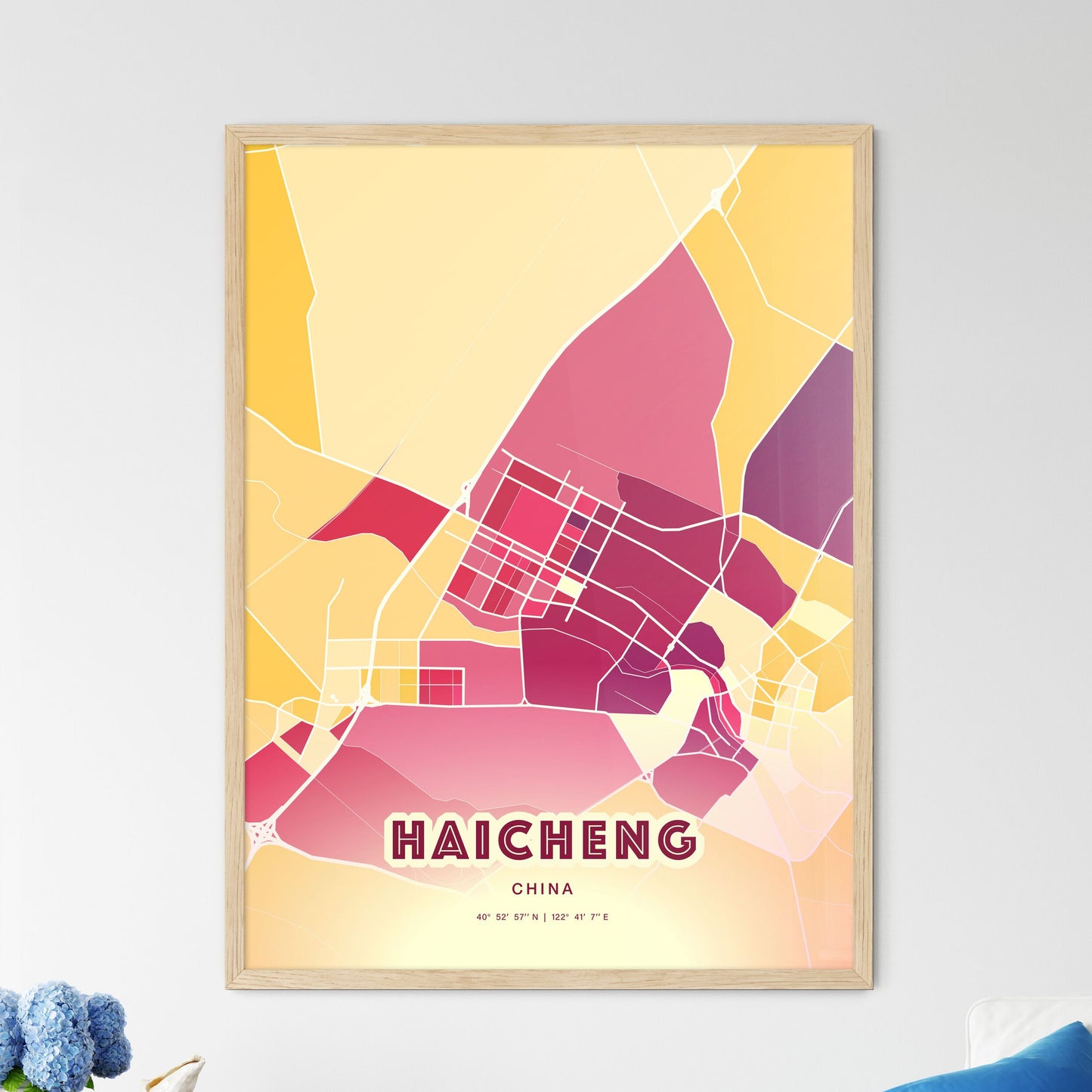 Colorful HAICHENG CHINA Fine Art Map Hot Red