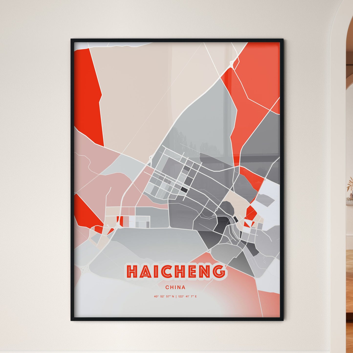 Colorful HAICHENG CHINA Fine Art Map Modern