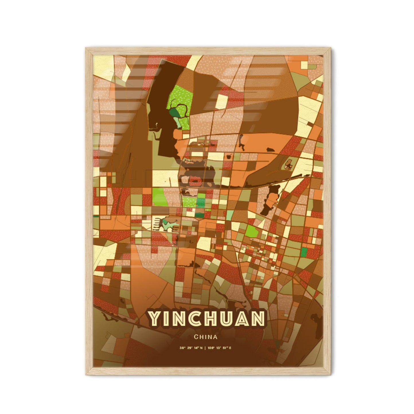 Colorful YINCHUAN CHINA Fine Art Map Farmhouse