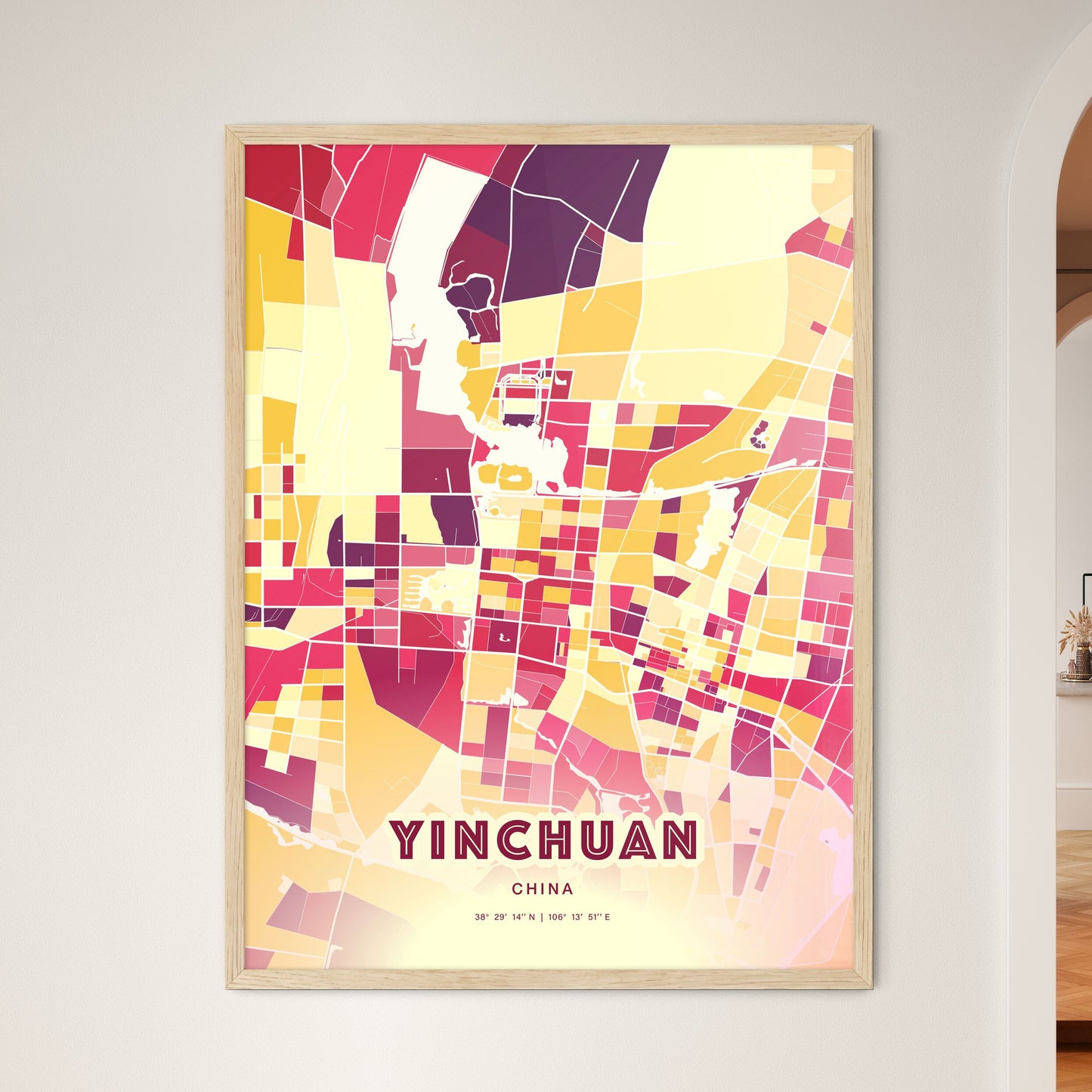 Colorful YINCHUAN CHINA Fine Art Map Hot Red