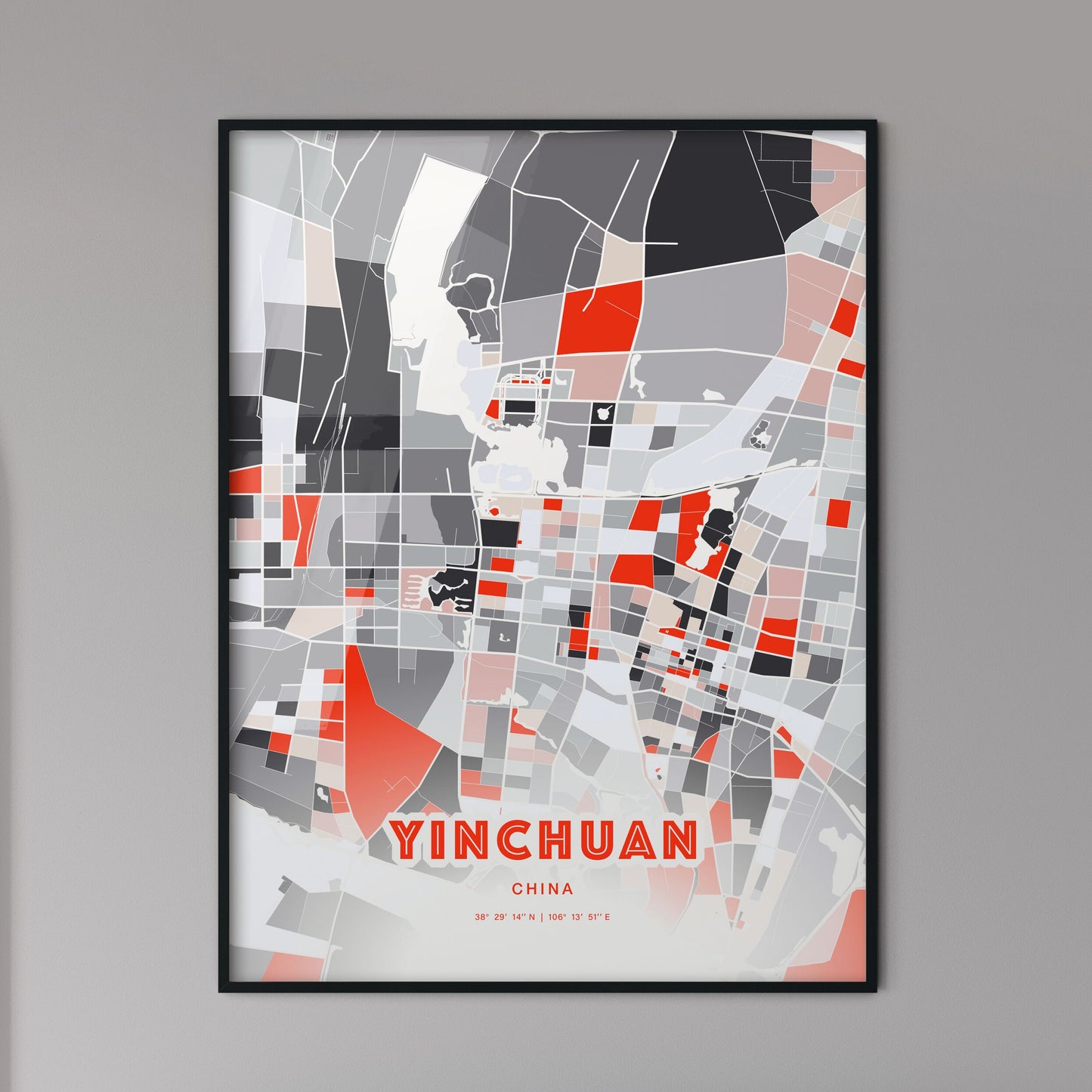 Colorful YINCHUAN CHINA Fine Art Map Modern