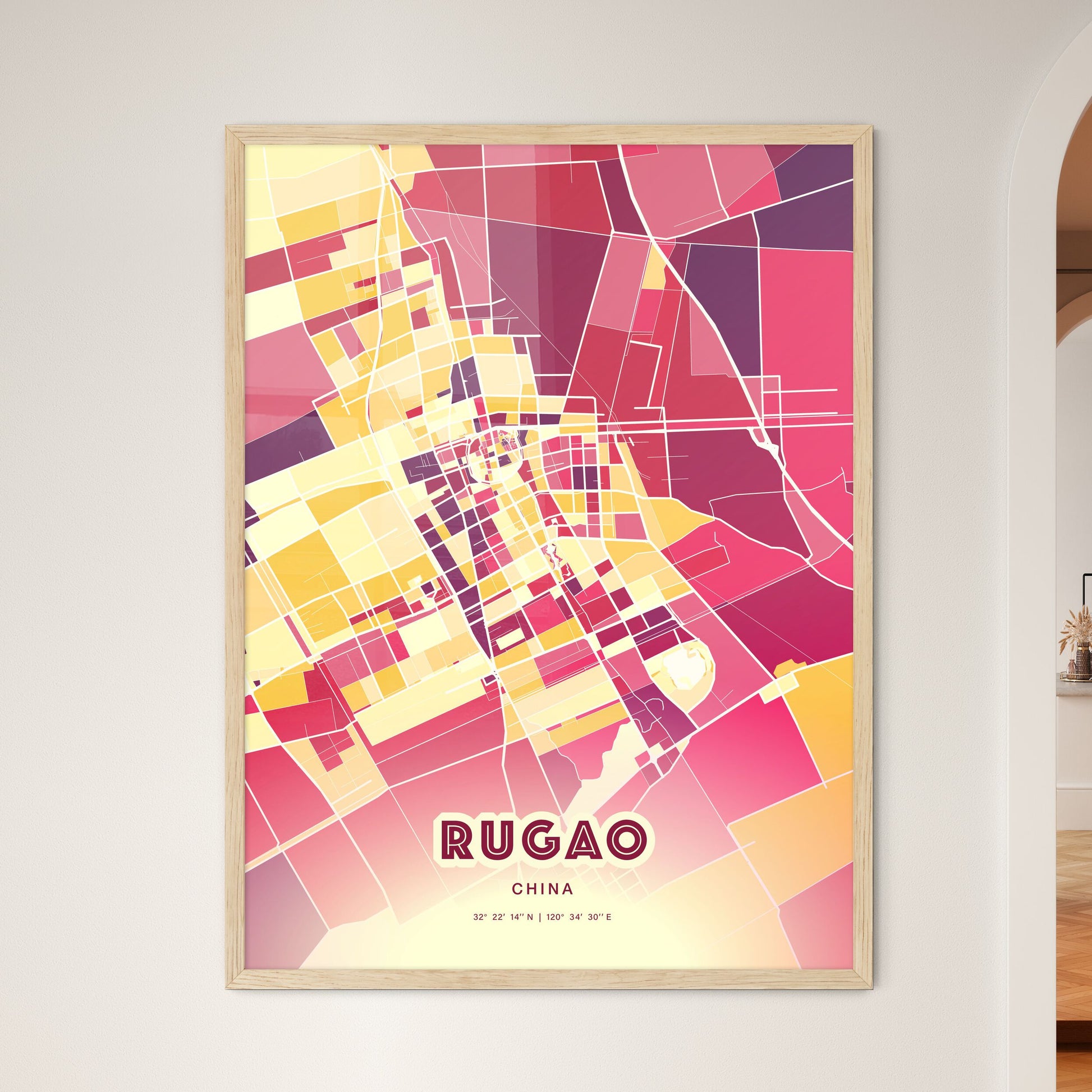 Colorful RUGAO CHINA Fine Art Map Hot Red
