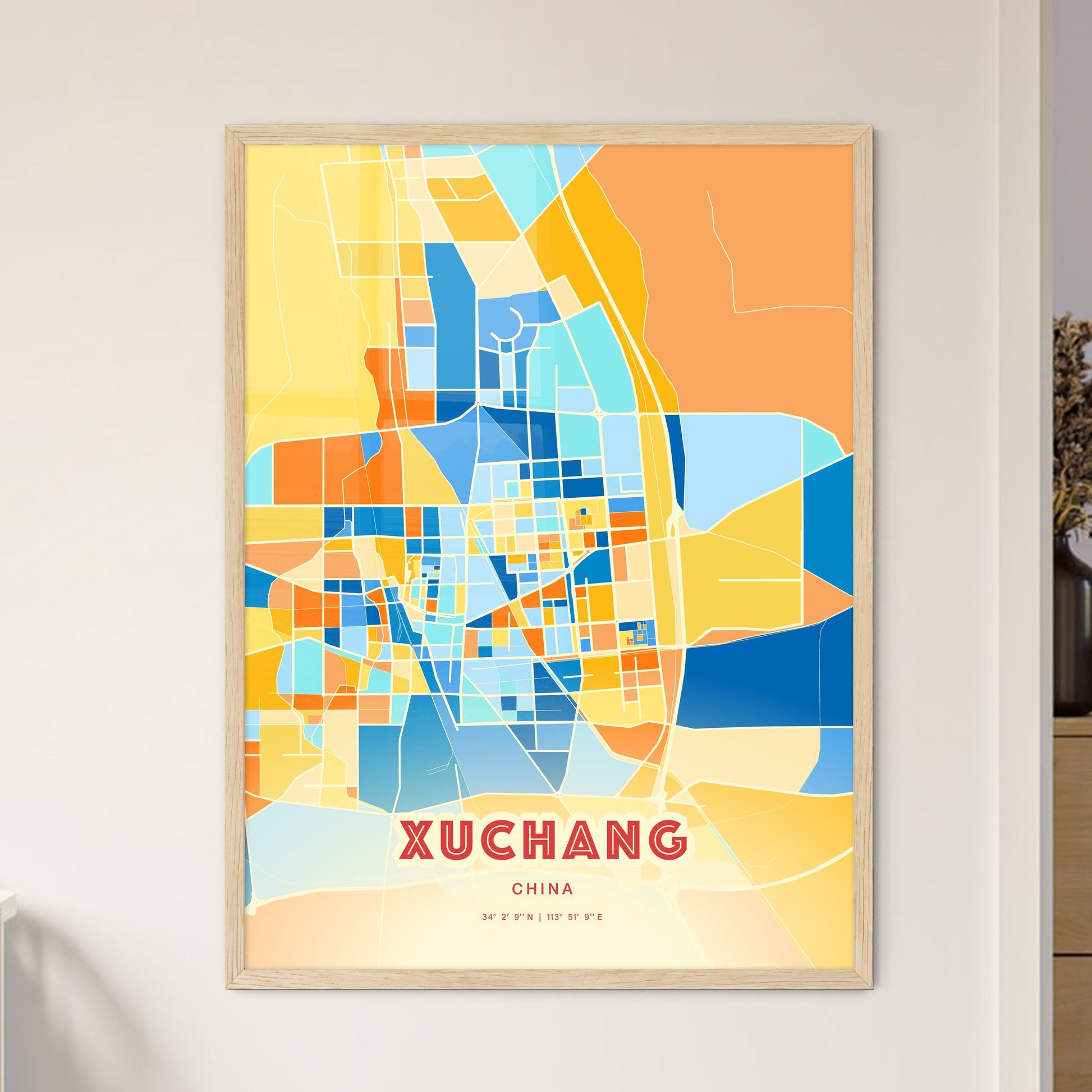 Colorful XUCHANG CHINA Fine Art Map Blue Orange