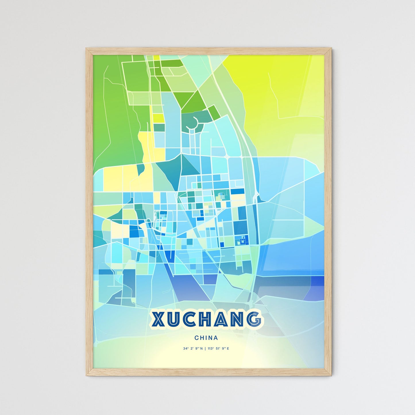 Colorful XUCHANG CHINA Fine Art Map Cool Blue