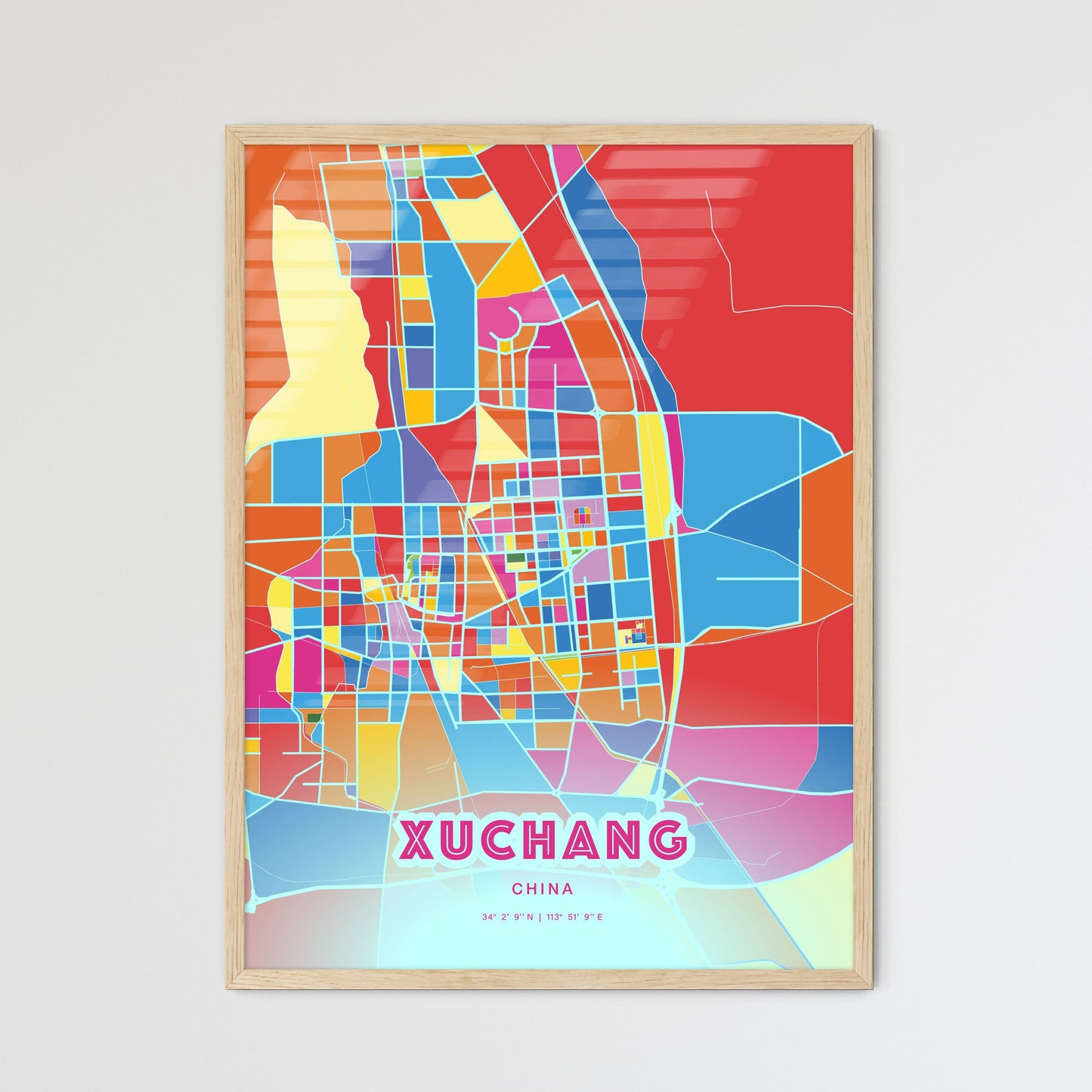 Colorful XUCHANG CHINA Fine Art Map Crazy Colors