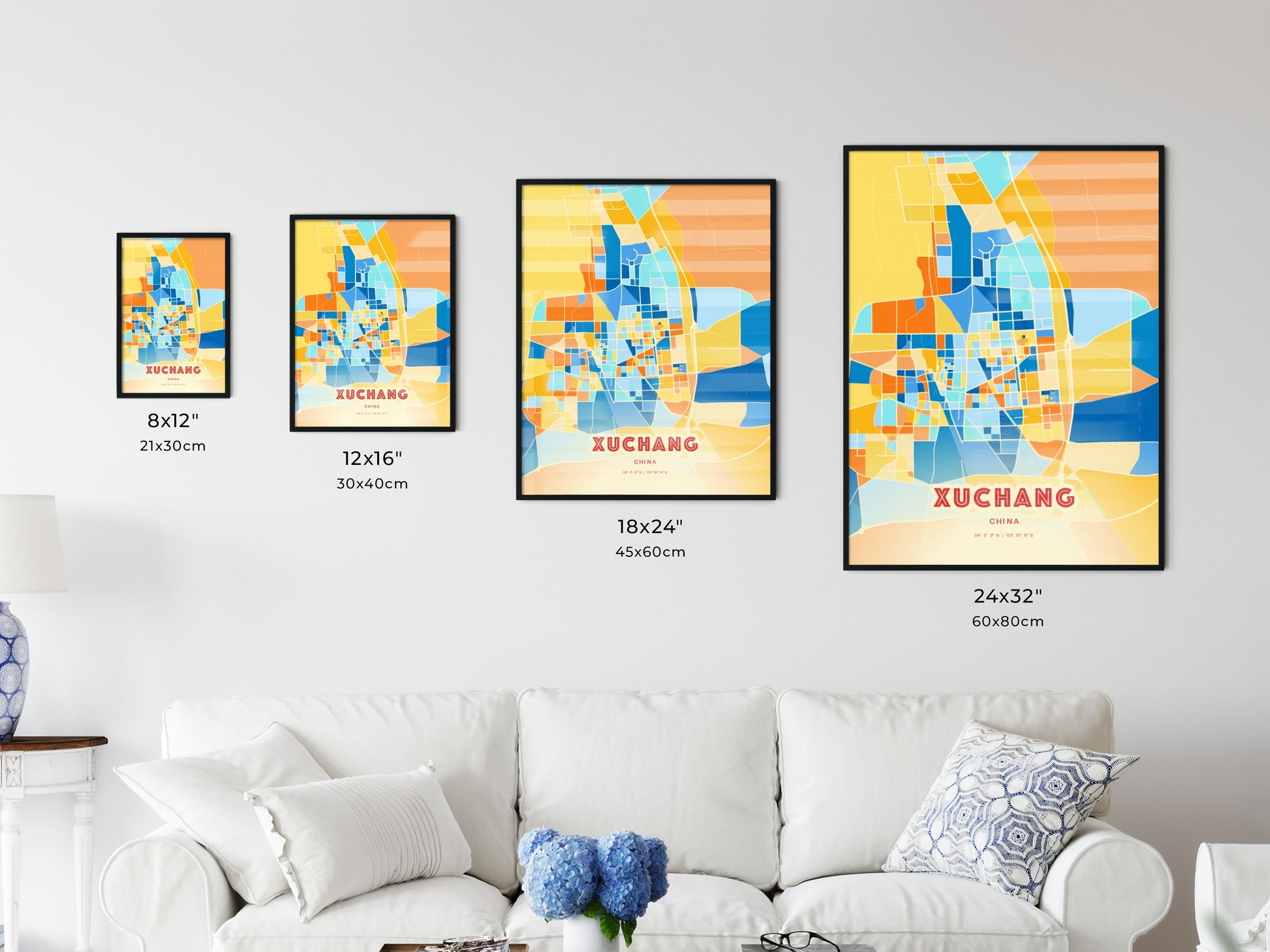 Colorful XUCHANG CHINA Fine Art Map Blue Orange