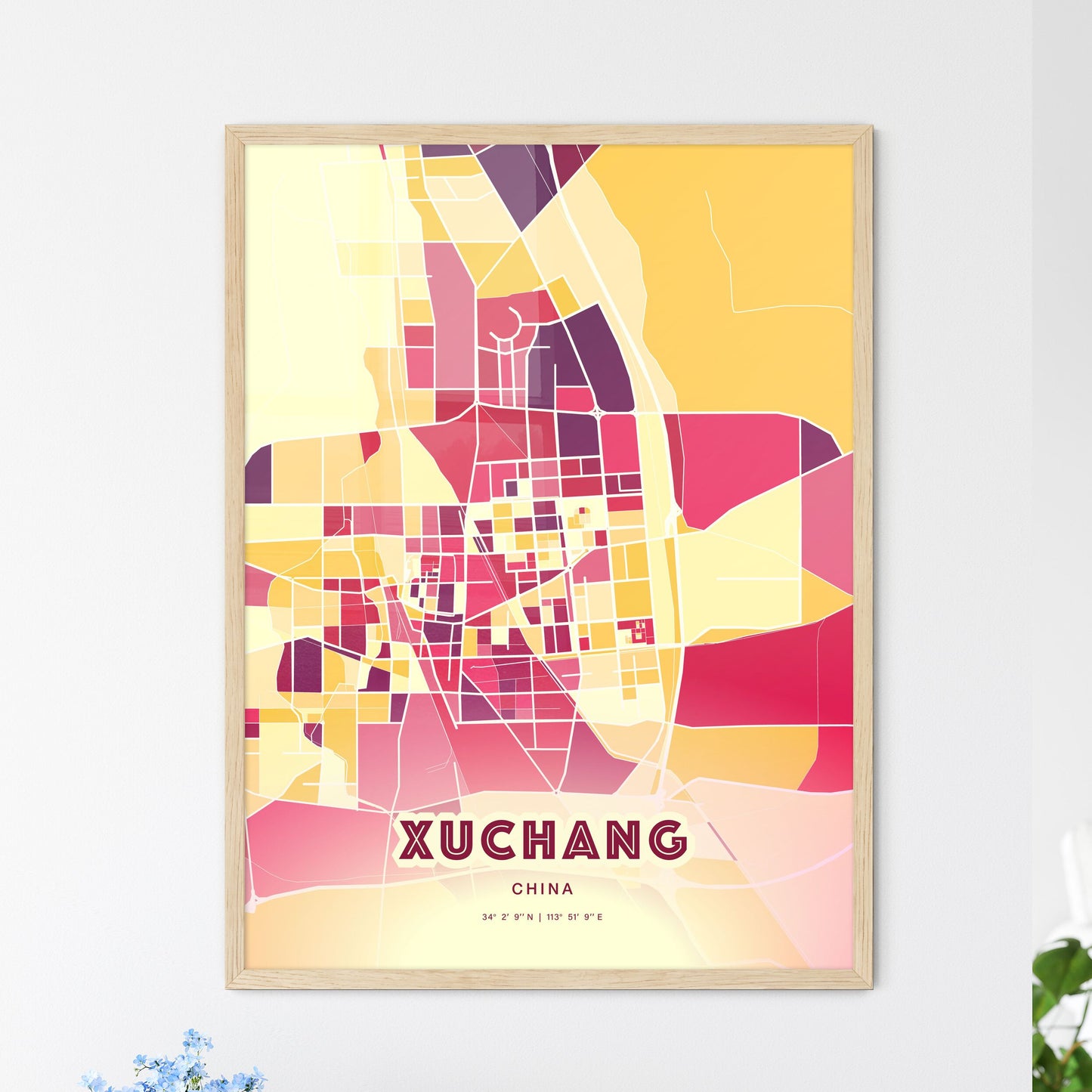 Colorful XUCHANG CHINA Fine Art Map Hot Red