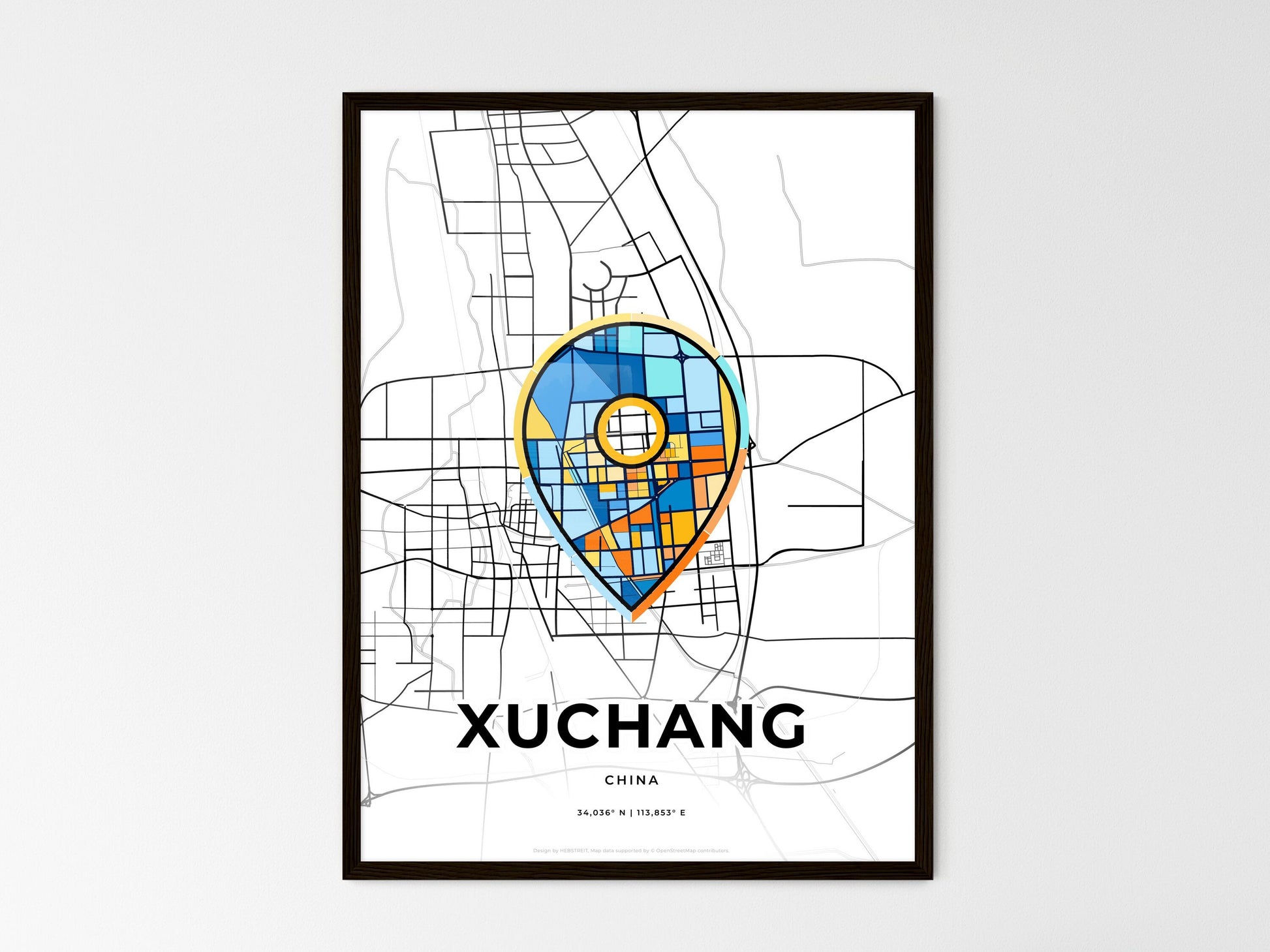 Xuchang China wedding art map with pointer icon