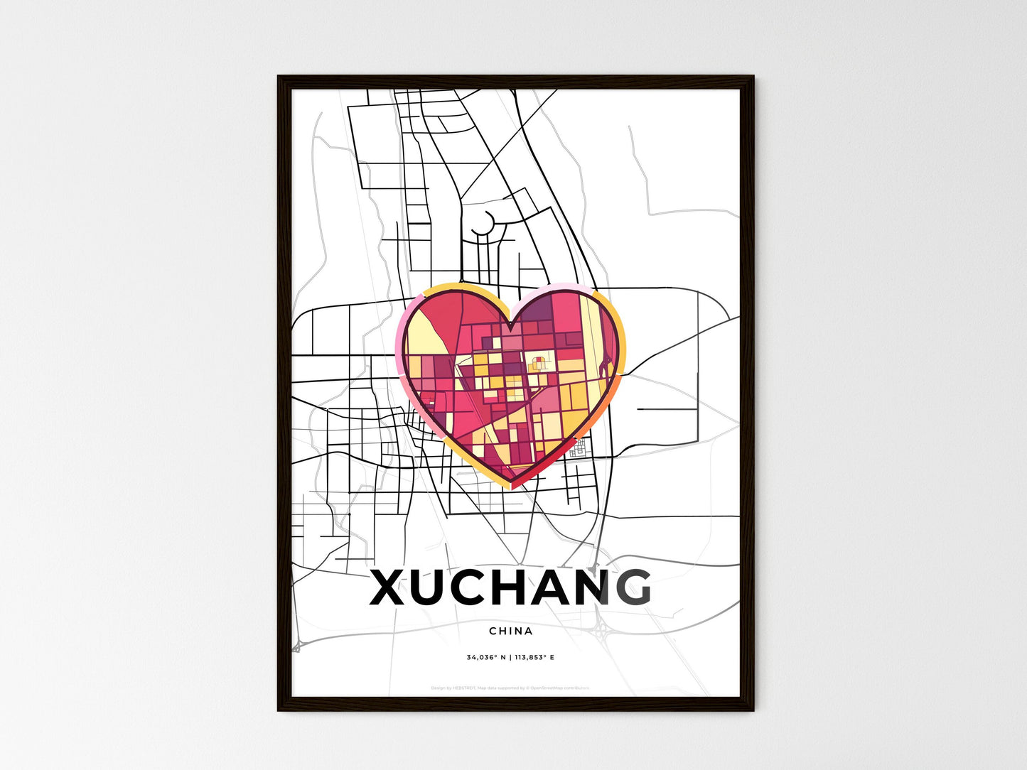 Xuchang China wedding art map with heart icon