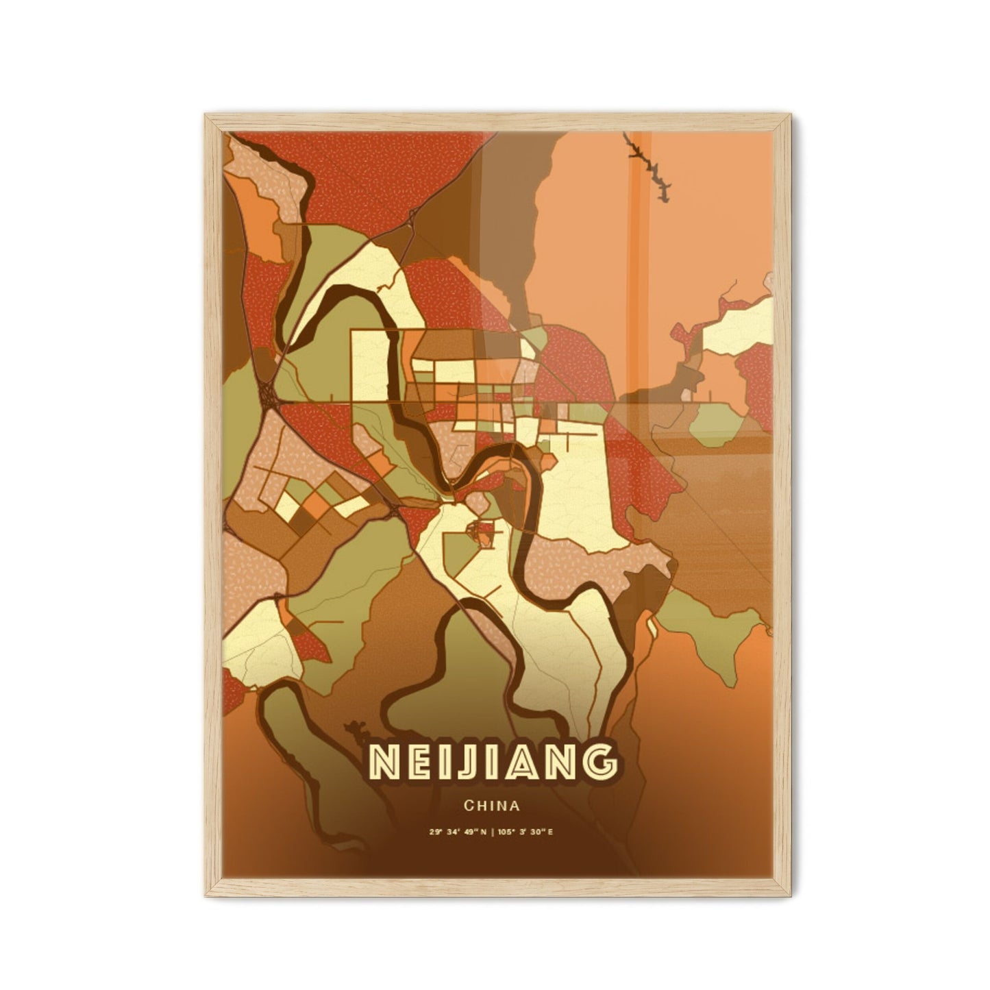 Colorful NEIJIANG CHINA Fine Art Map Farmhouse