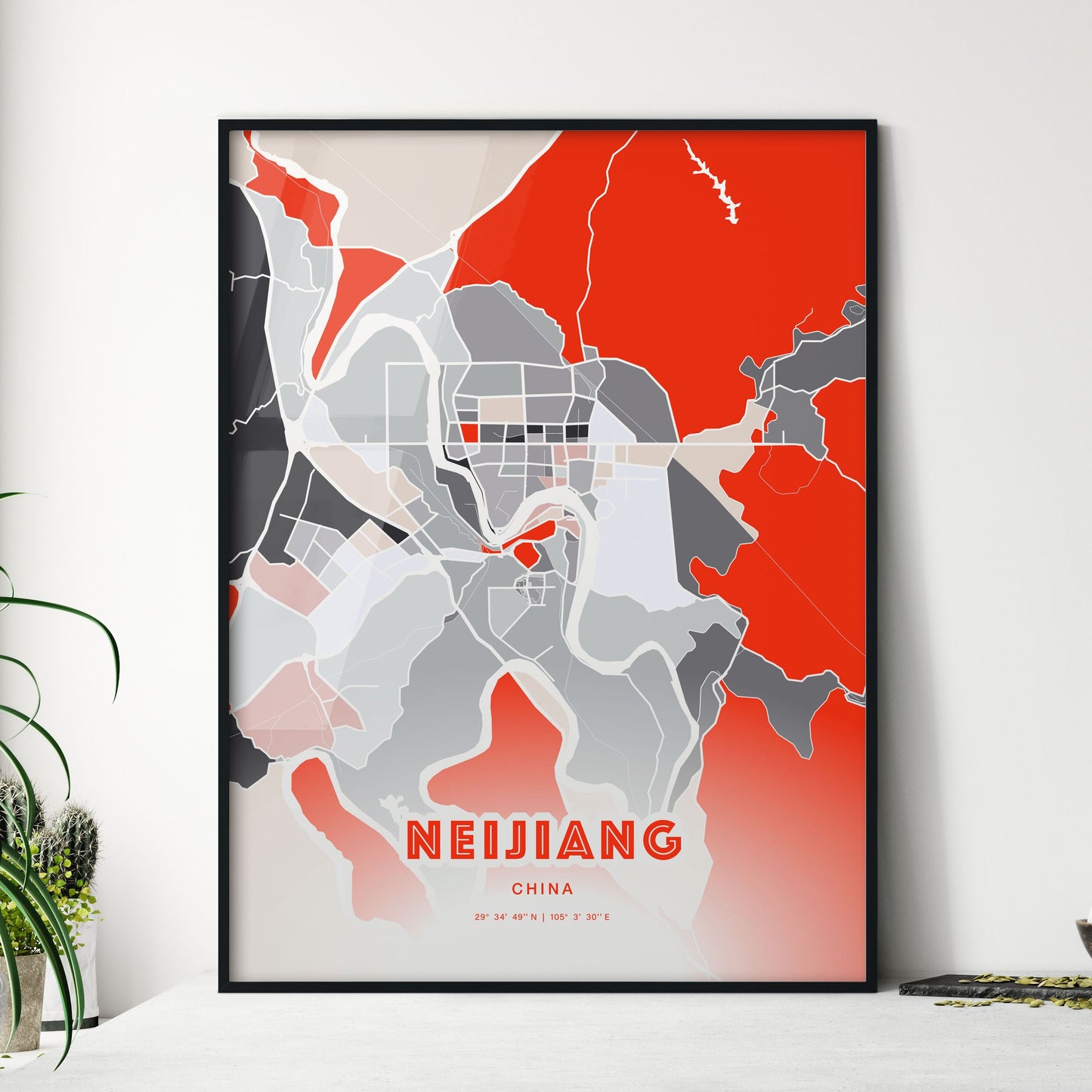 Colorful NEIJIANG CHINA Fine Art Map Modern