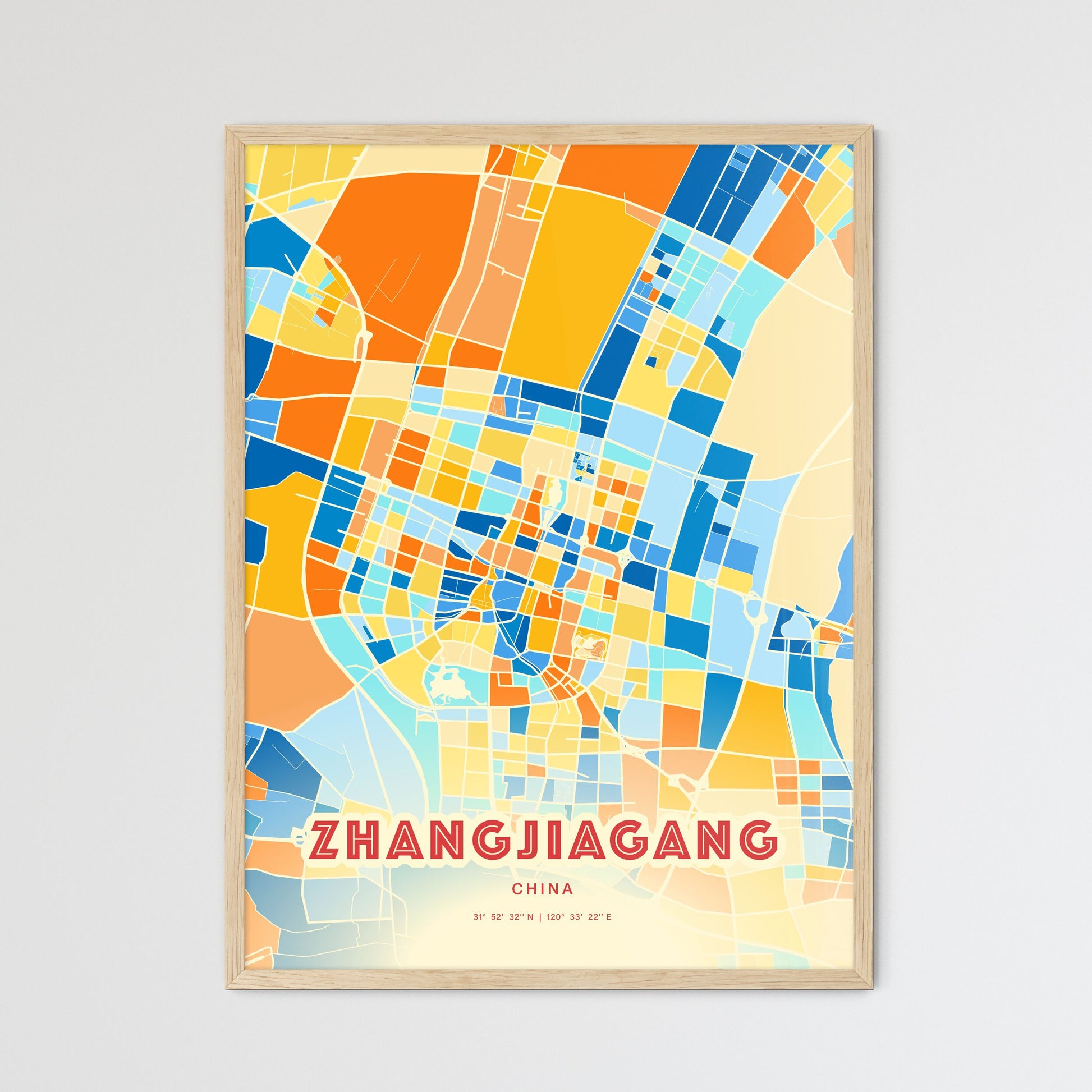 Colorful ZHANGJIAGANG CHINA Fine Art Map Blue Orange