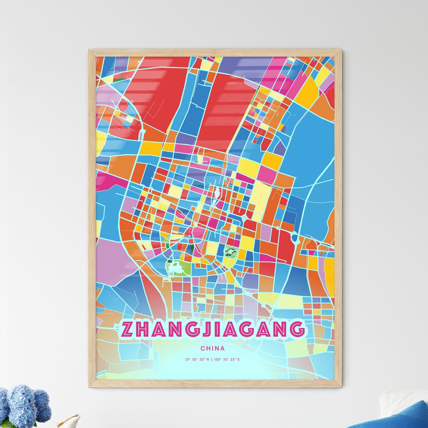 Colorful ZHANGJIAGANG CHINA Fine Art Map Crazy Colors