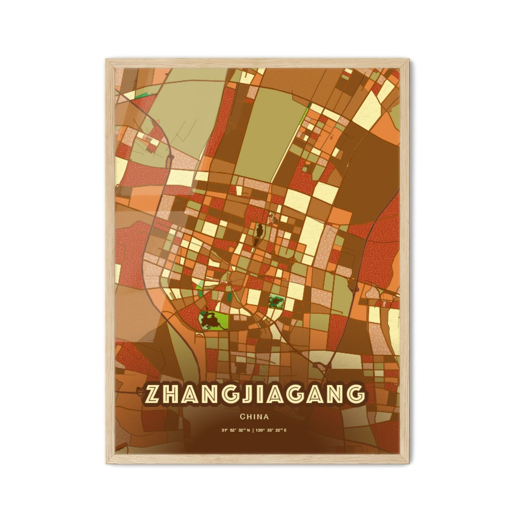 Colorful ZHANGJIAGANG CHINA Fine Art Map Farmhouse