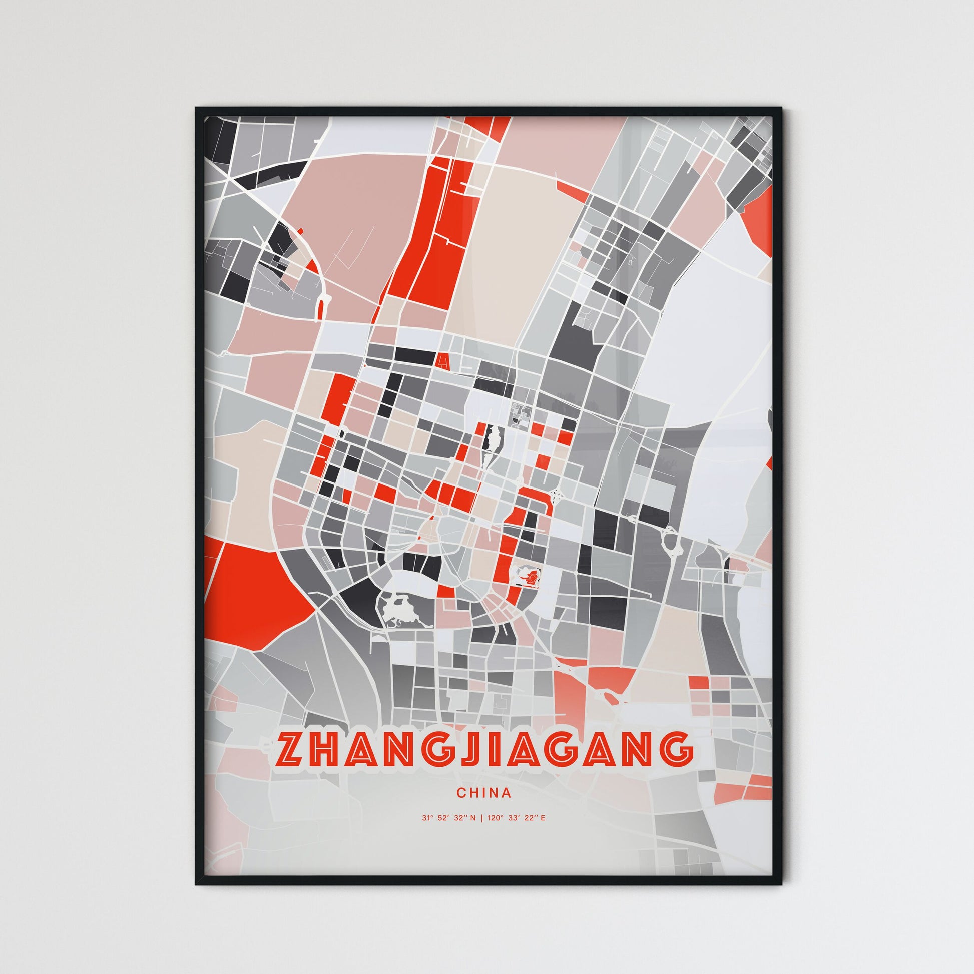 Colorful ZHANGJIAGANG CHINA Fine Art Map Modern