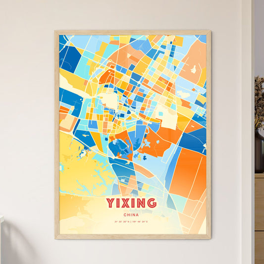 Colorful YIXING CHINA Fine Art Map Blue Orange