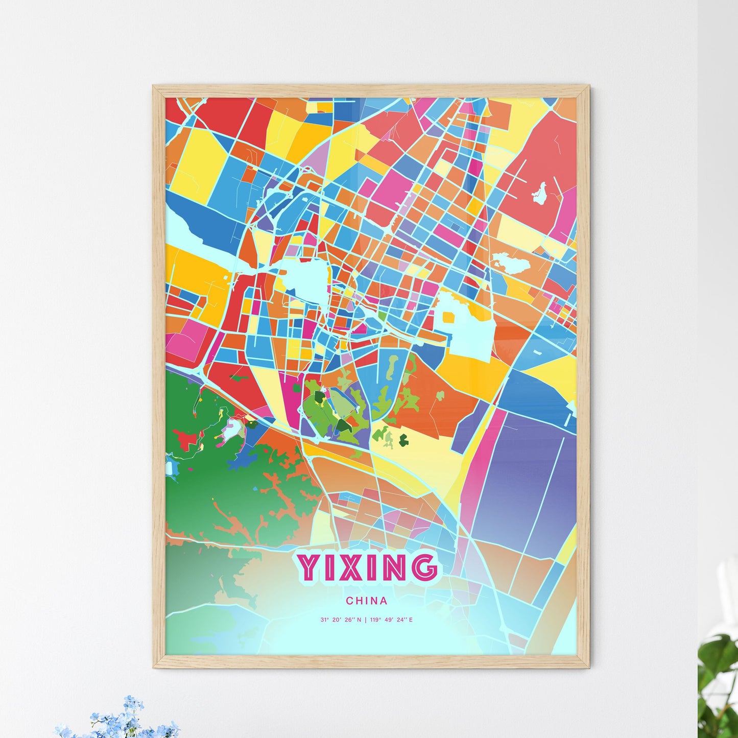 Colorful YIXING CHINA Fine Art Map Crazy Colors