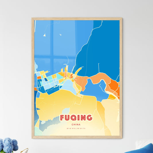 Colorful FUQING CHINA Fine Art Map Blue Orange