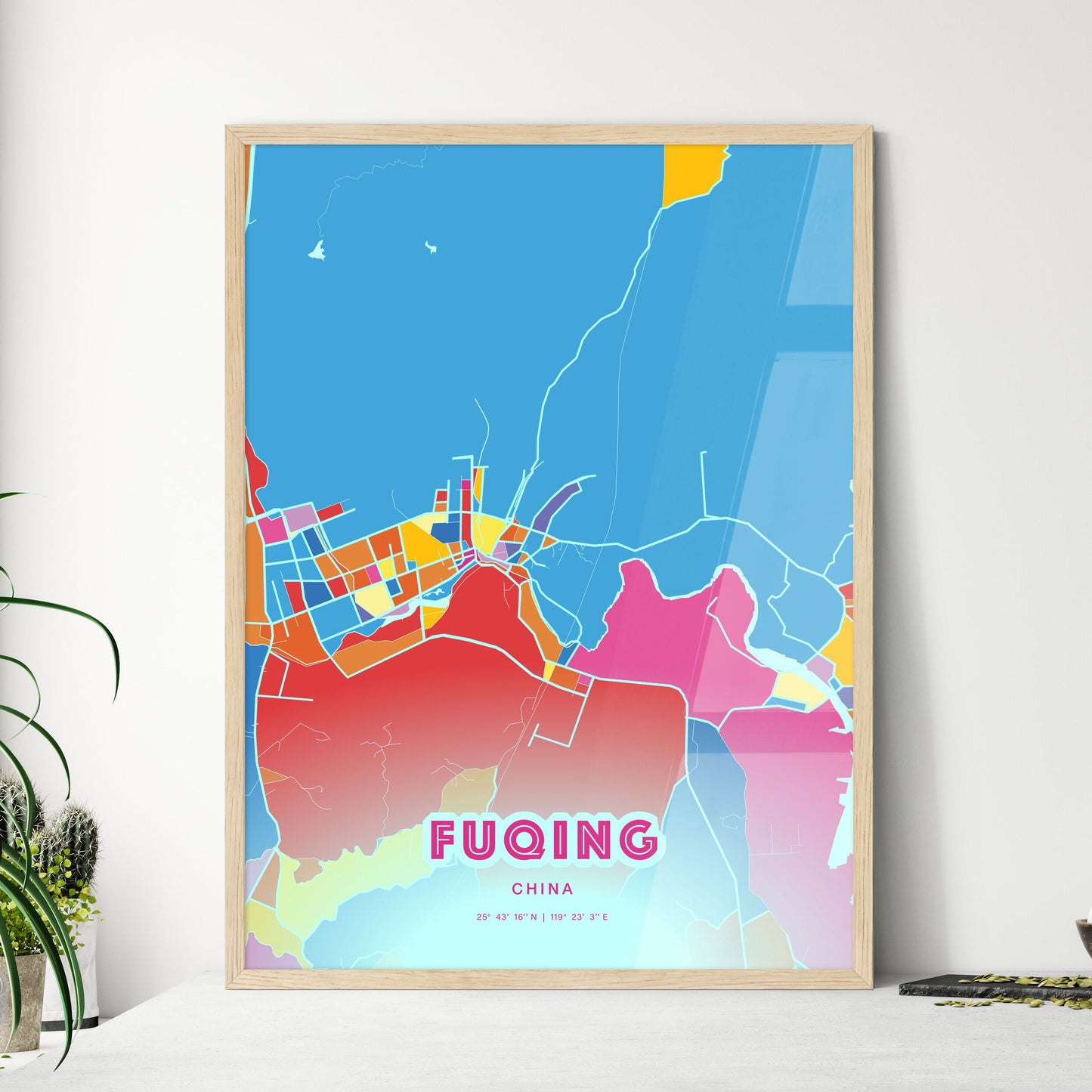 Colorful FUQING CHINA Fine Art Map Crazy Colors