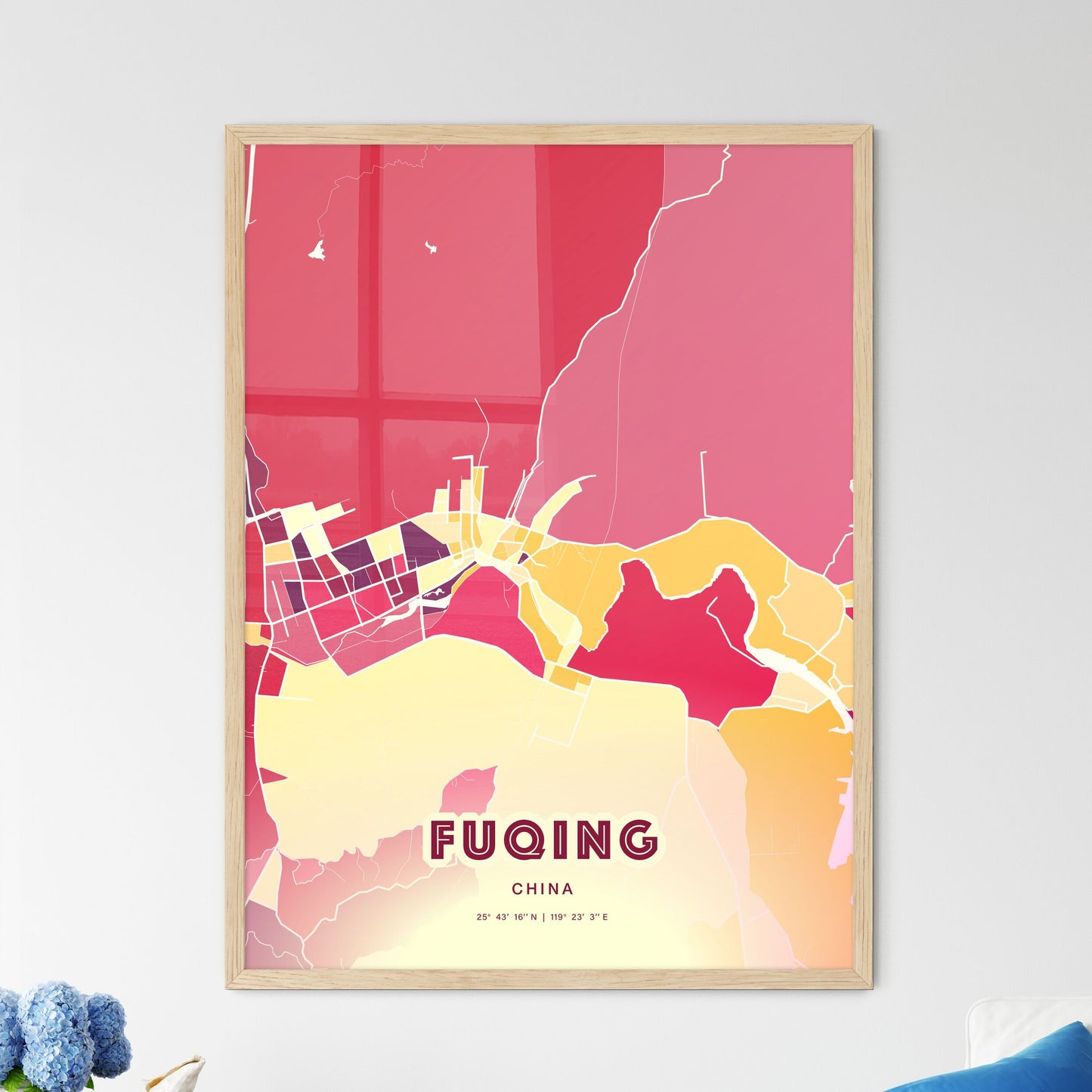 Colorful FUQING CHINA Fine Art Map Hot Red