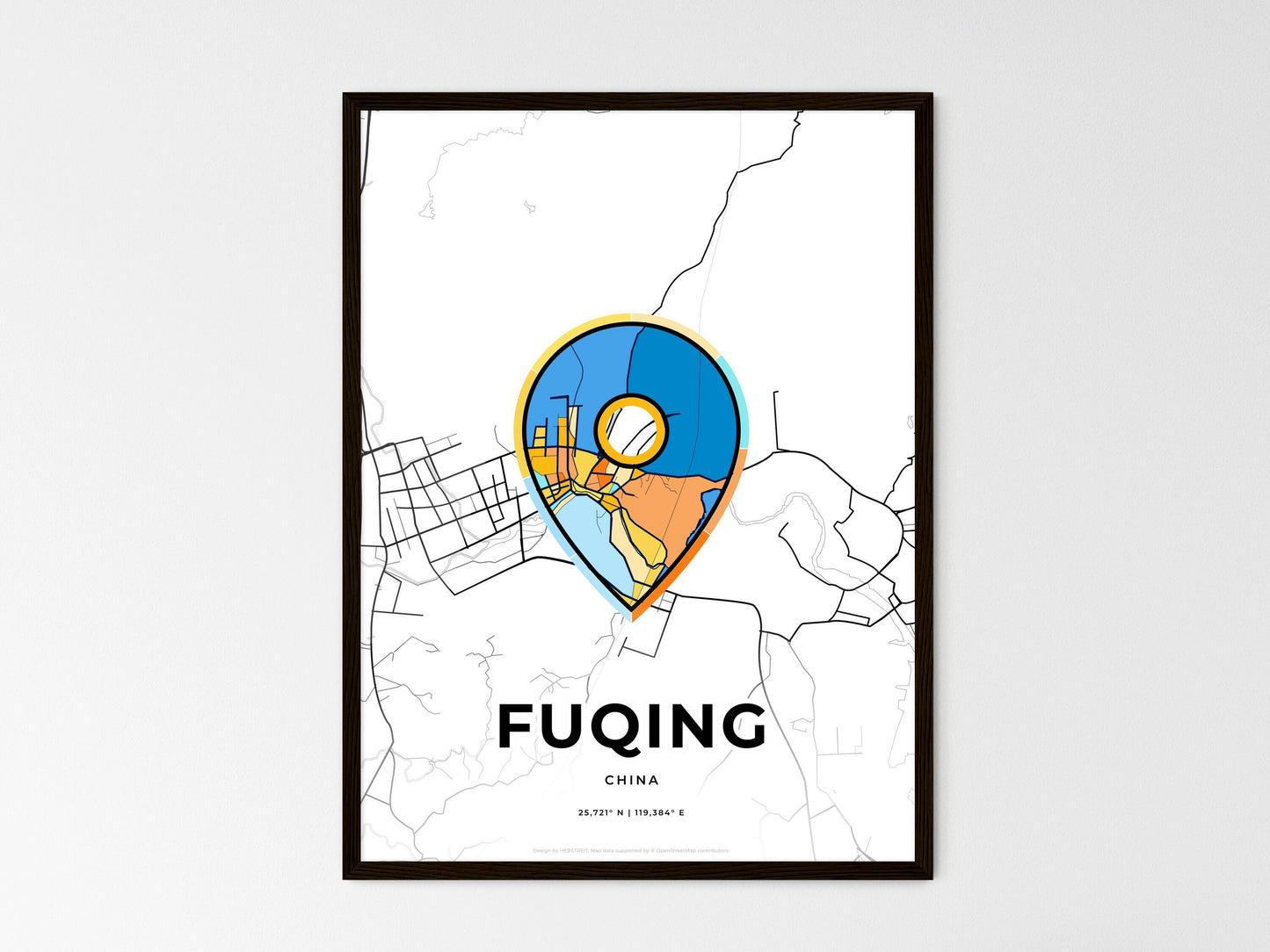 Fuqing China wedding art map with pointer icon