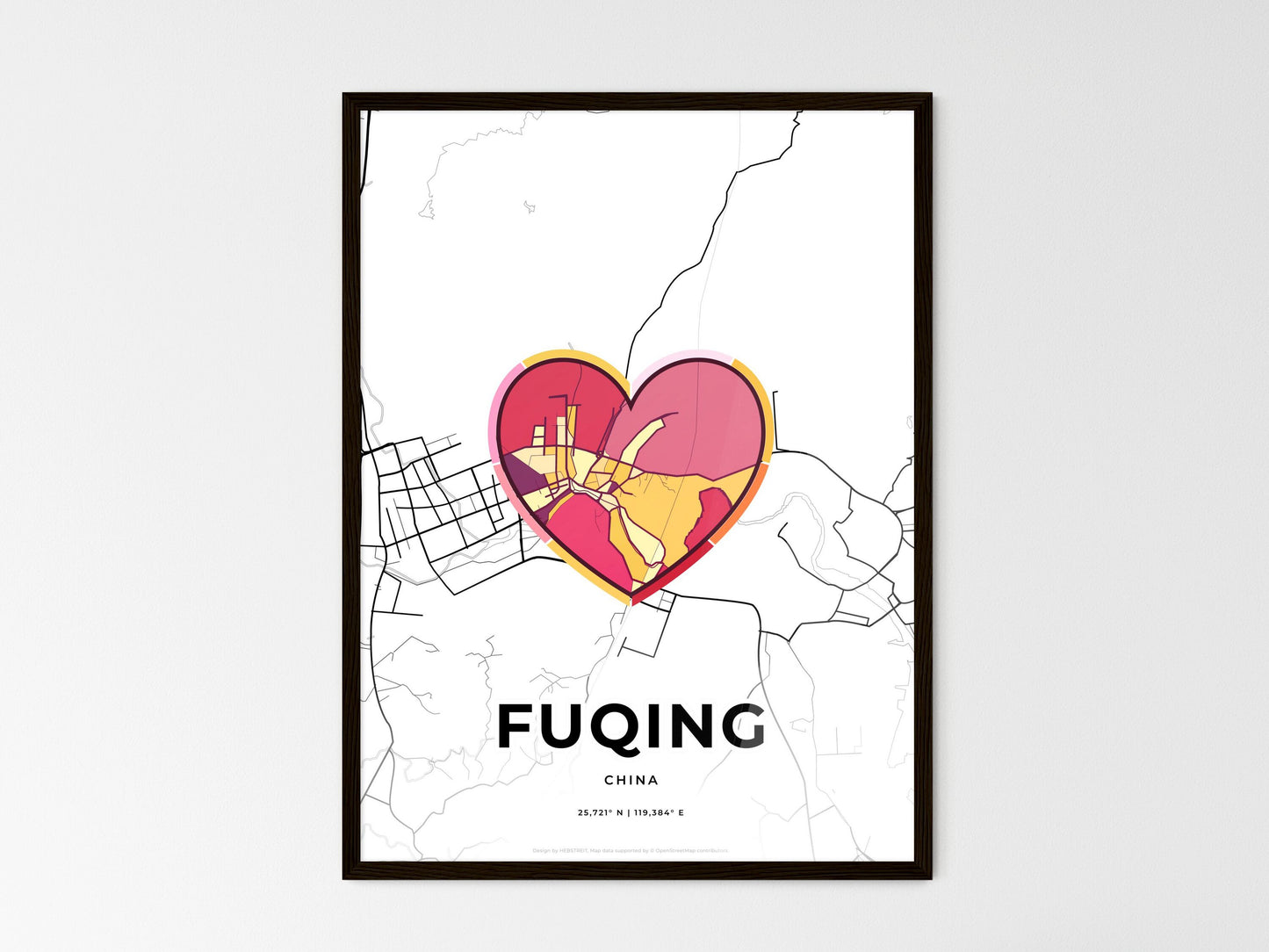 Fuqing China wedding art map with heart icon