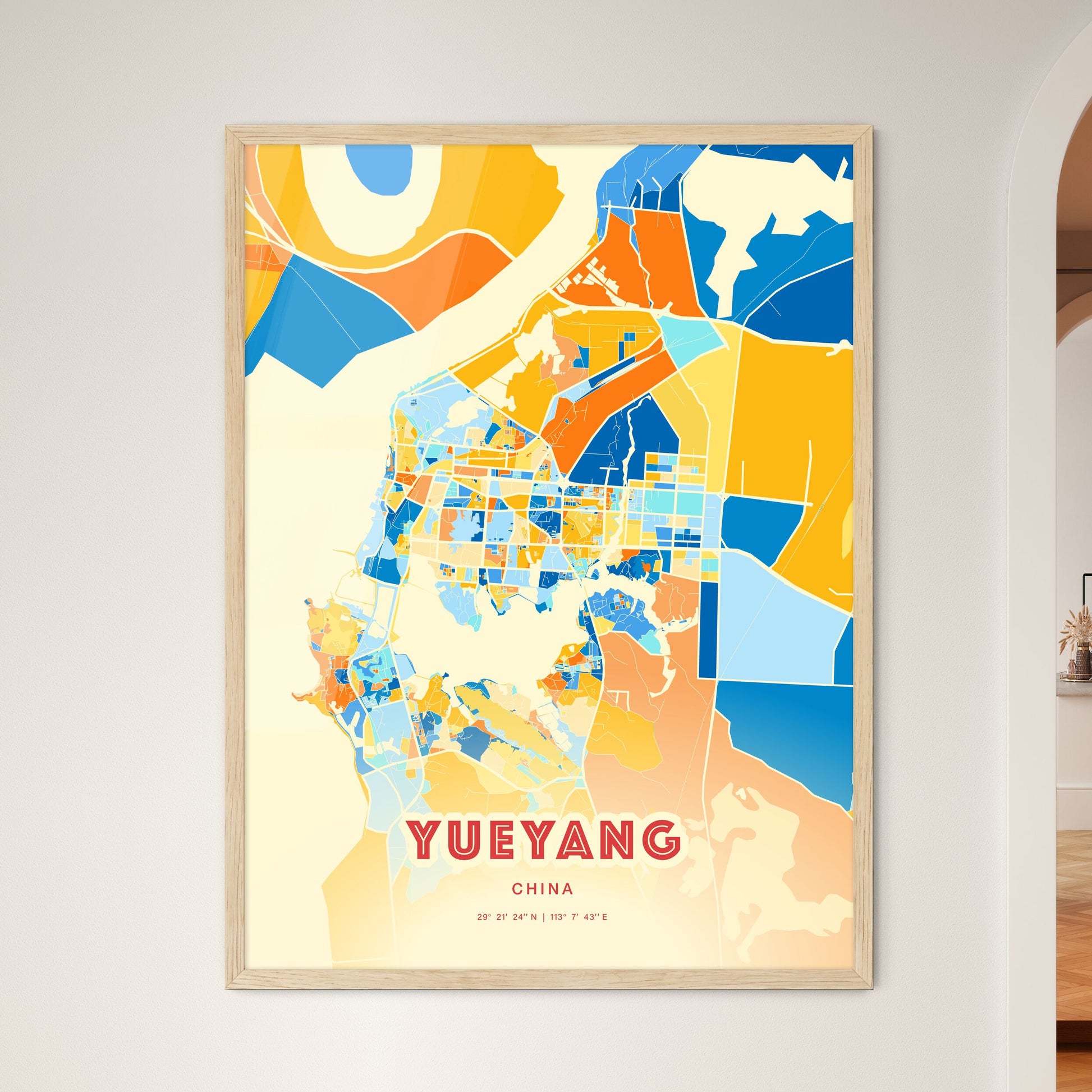 Colorful YUEYANG CHINA Fine Art Map Blue Orange