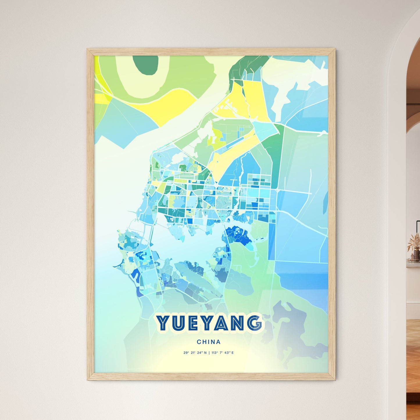 Colorful YUEYANG CHINA Fine Art Map Cool Blue