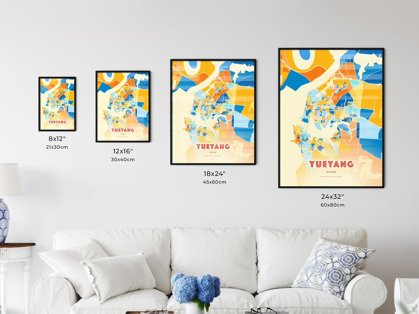 Colorful YUEYANG CHINA Fine Art Map Blue Orange